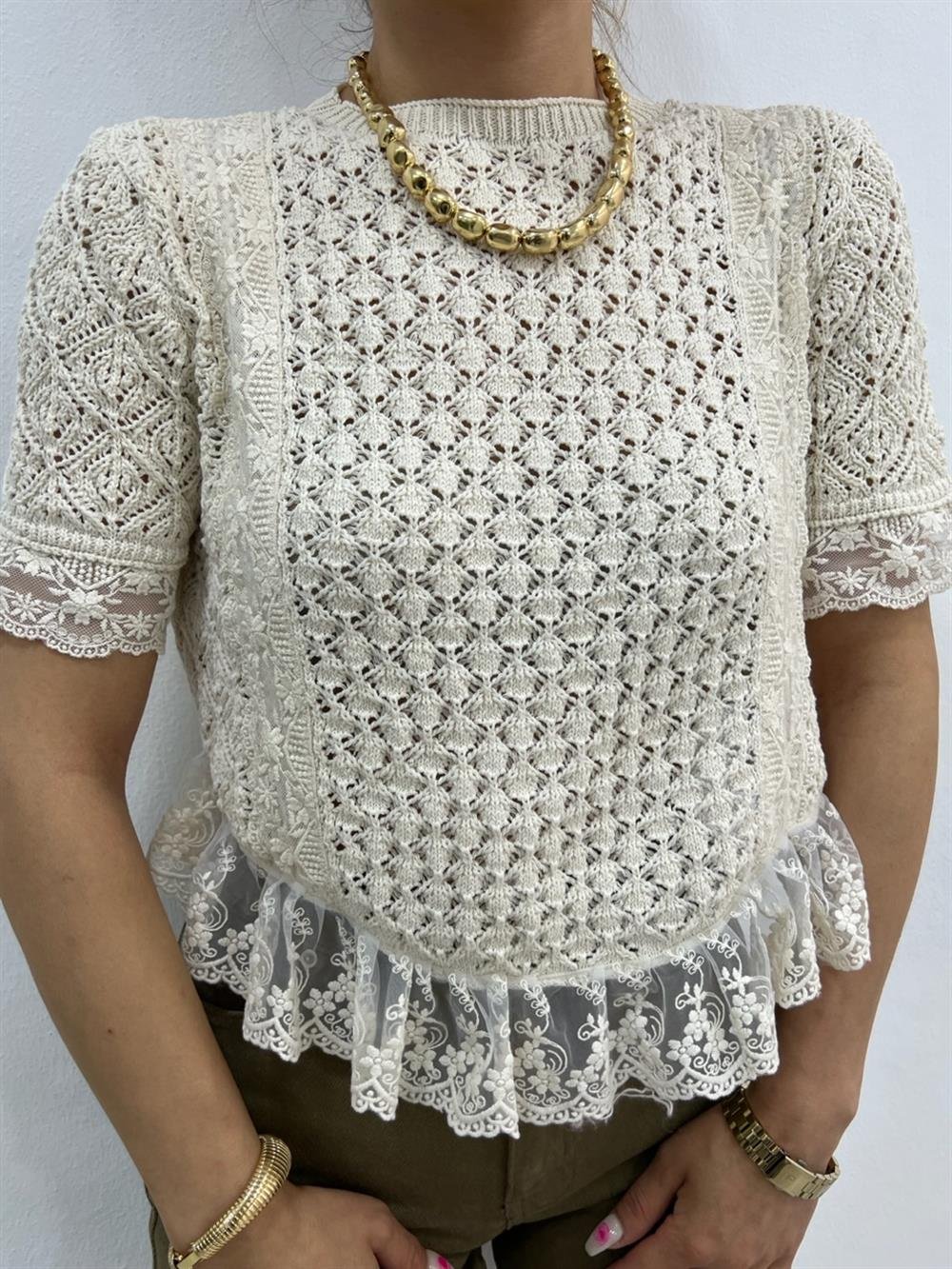 TASARIM DANTELLİ MERSERİZE EKRU