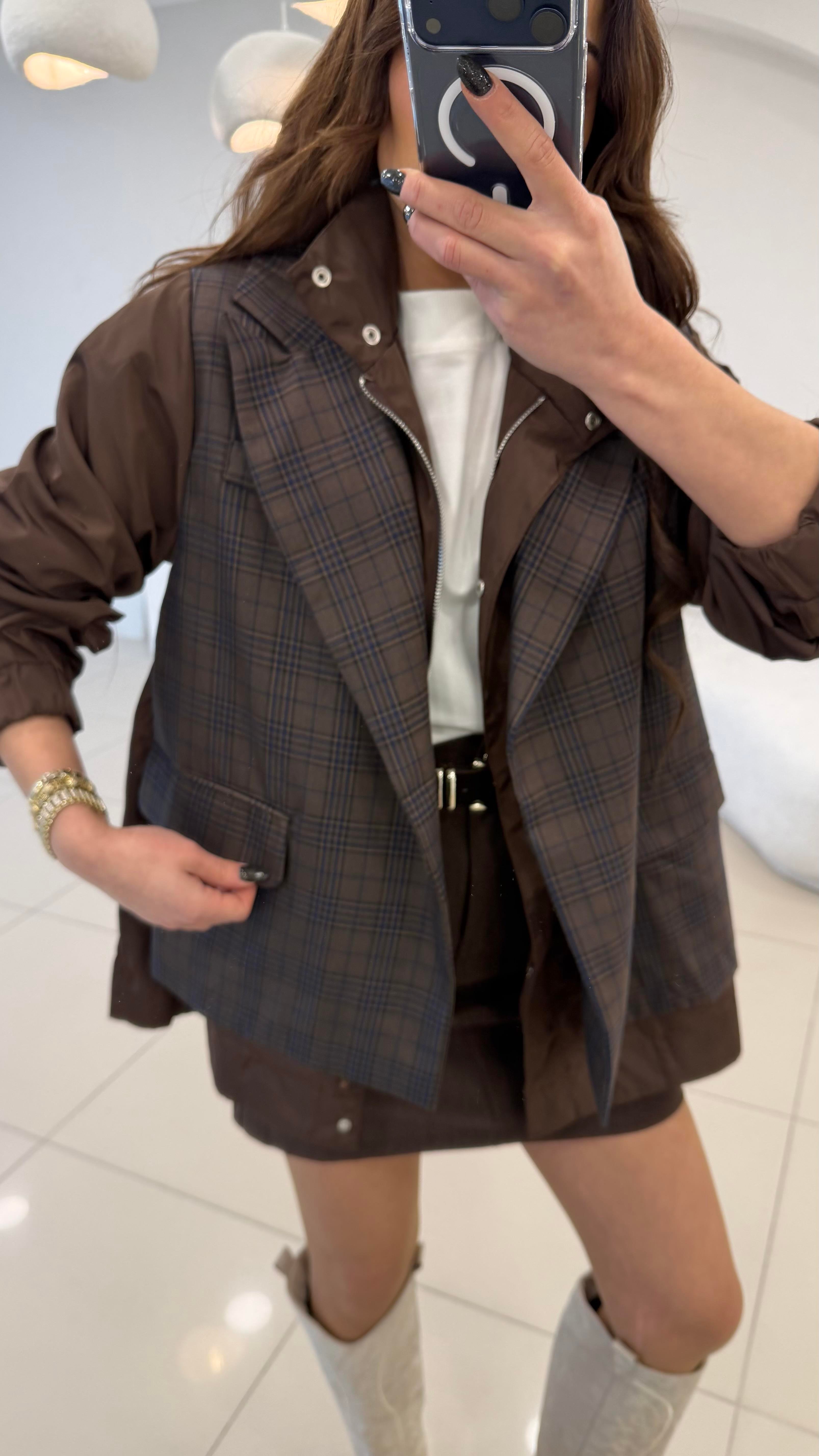 TASARIM EKOSE TRENÇ DETAYLI BLAZER CEKET