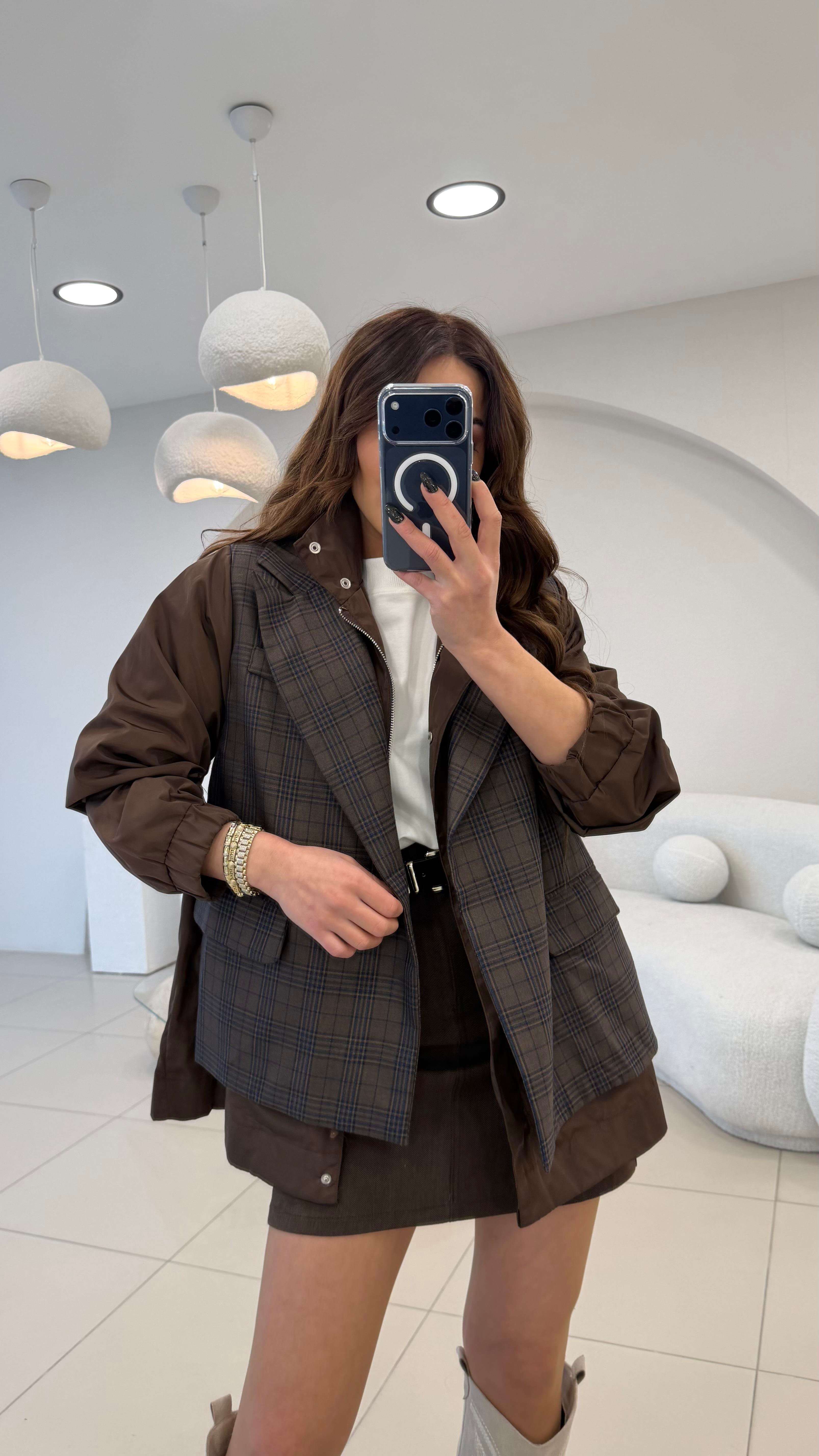 TASARIM EKOSE TRENÇ DETAYLI BLAZER CEKET