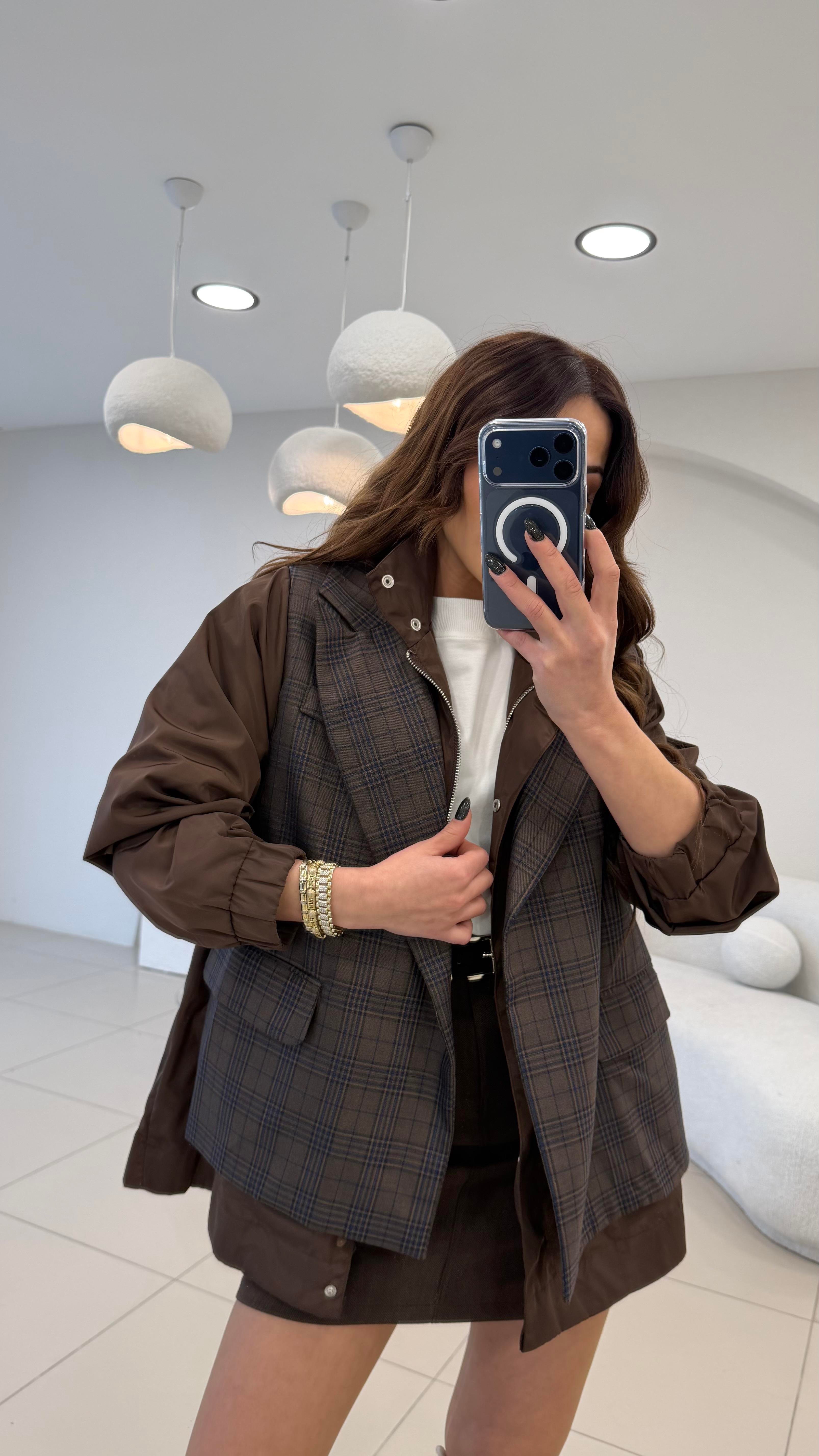 TASARIM EKOSE TRENÇ DETAYLI BLAZER CEKET