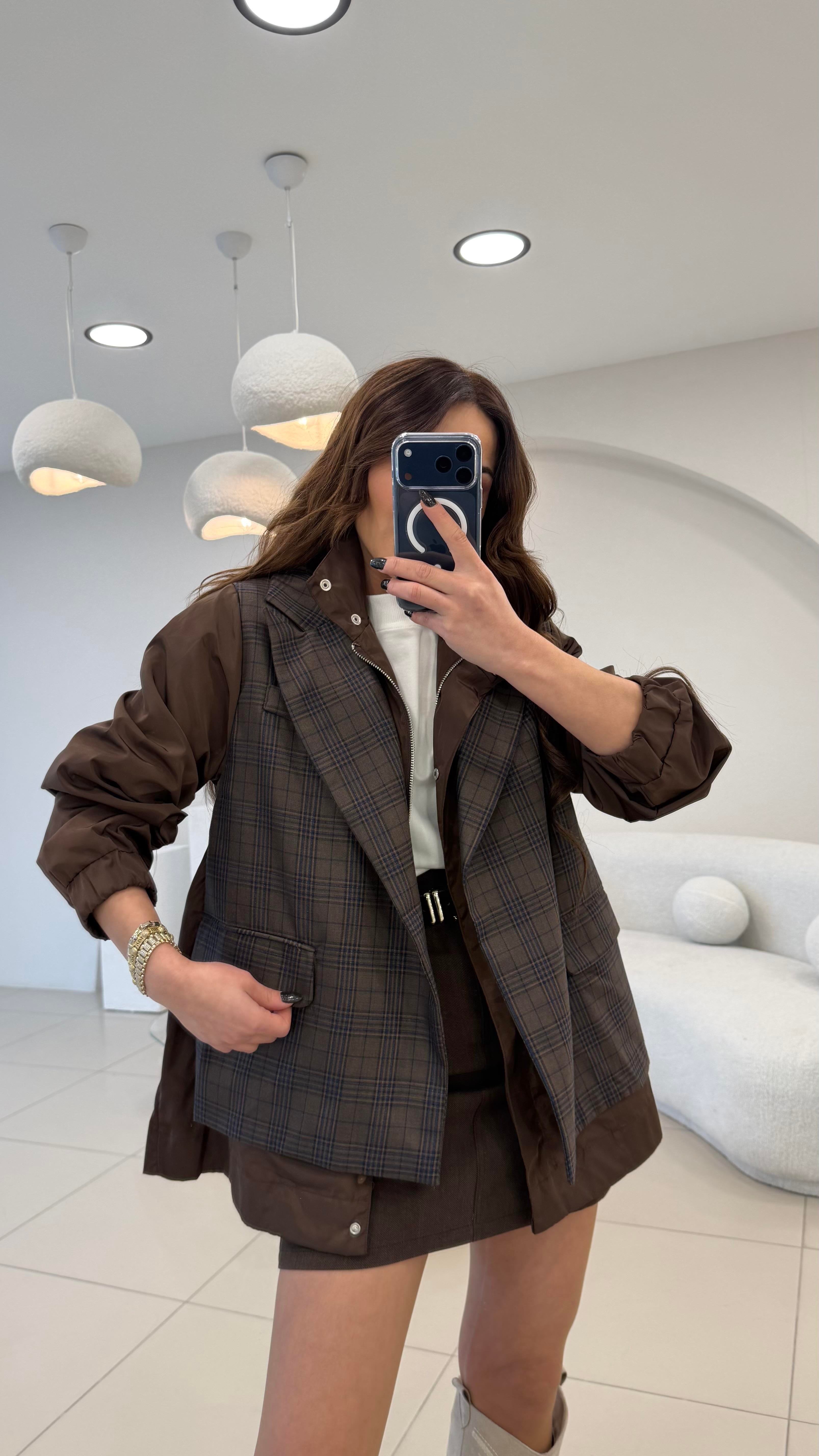 TASARIM EKOSE TRENÇ DETAYLI BLAZER CEKET