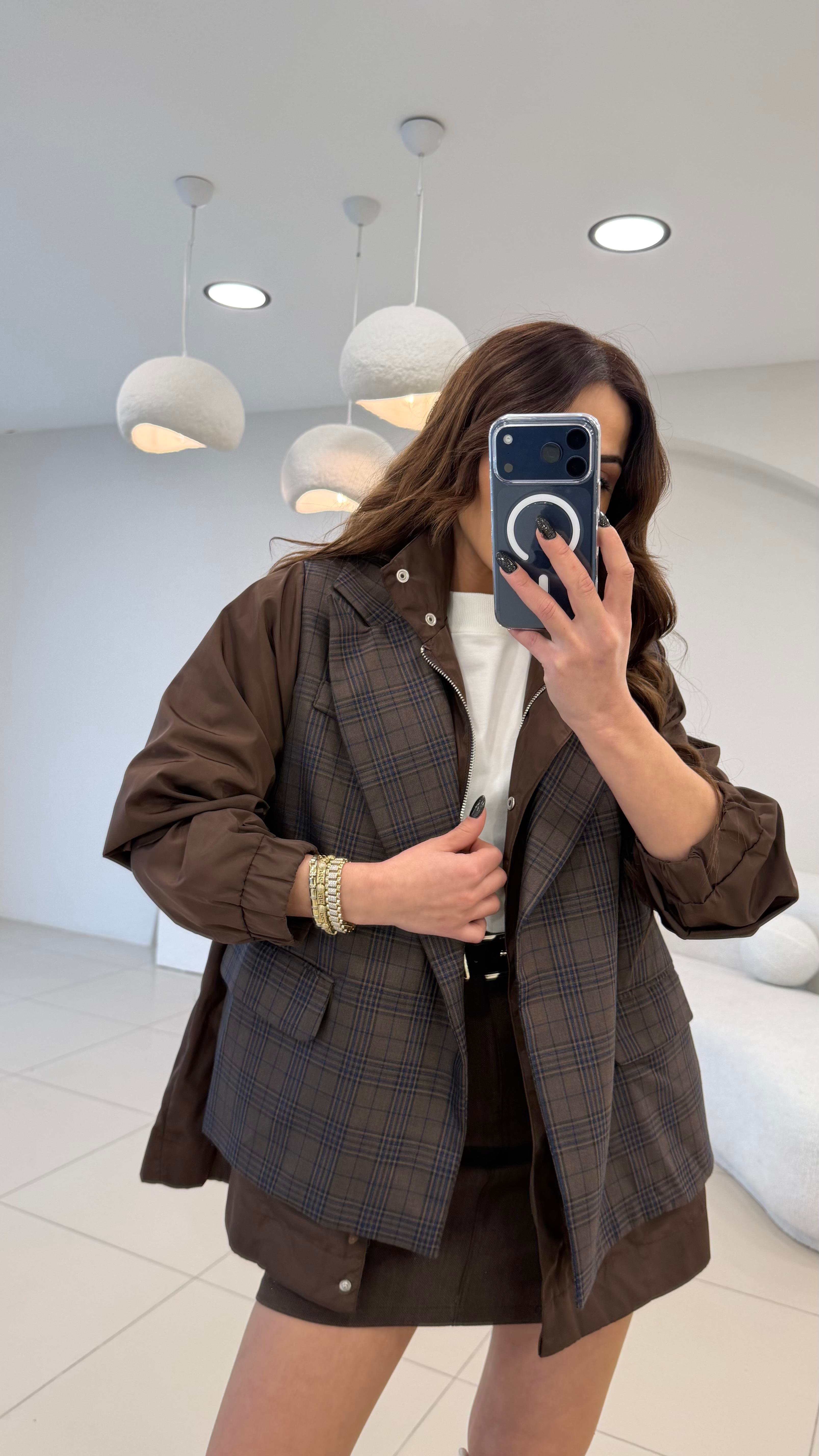 TASARIM EKOSE TRENÇ DETAYLI BLAZER CEKET
