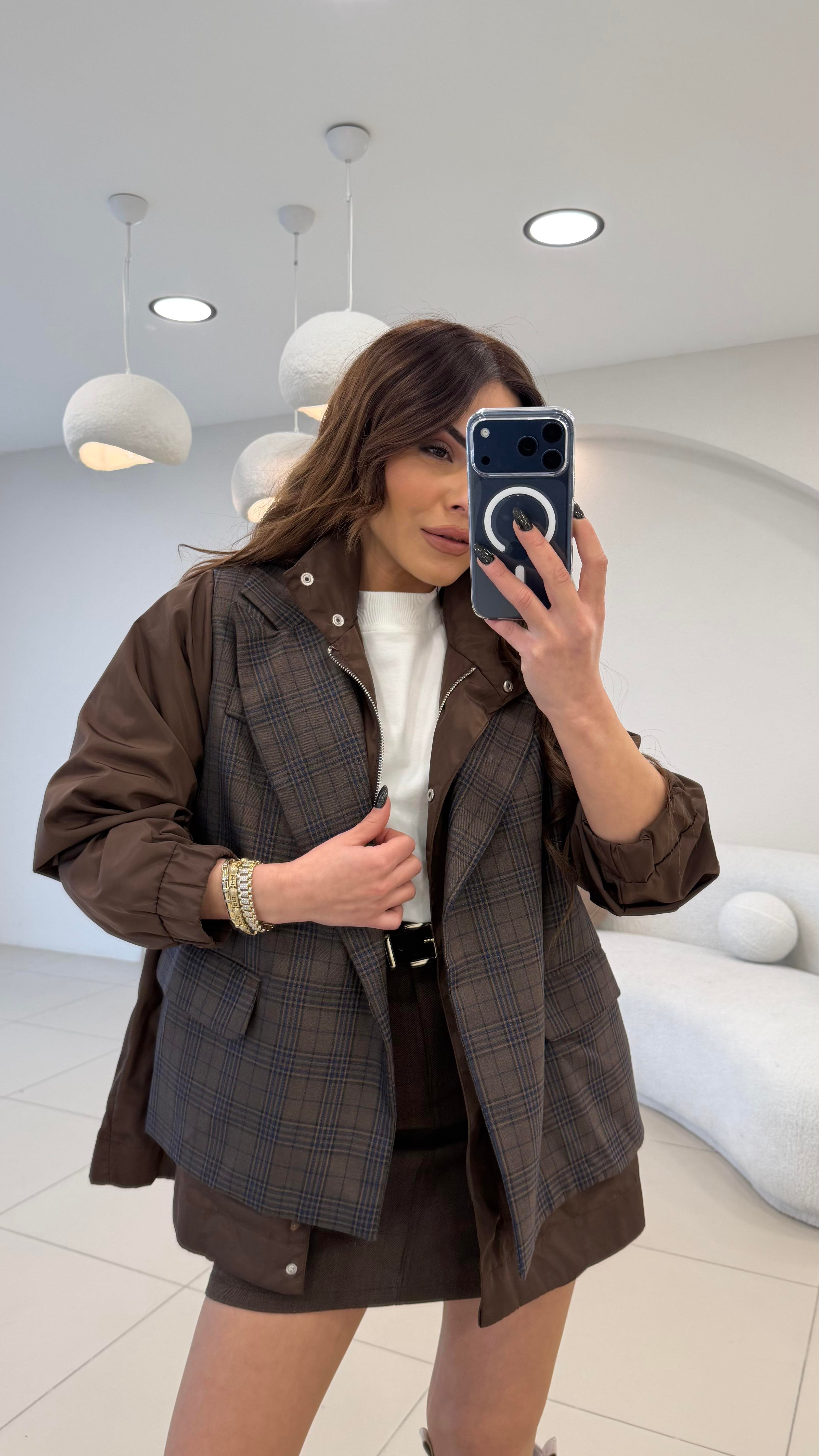 TASARIM EKOSE TRENÇ DETAYLI BLAZER CEKET