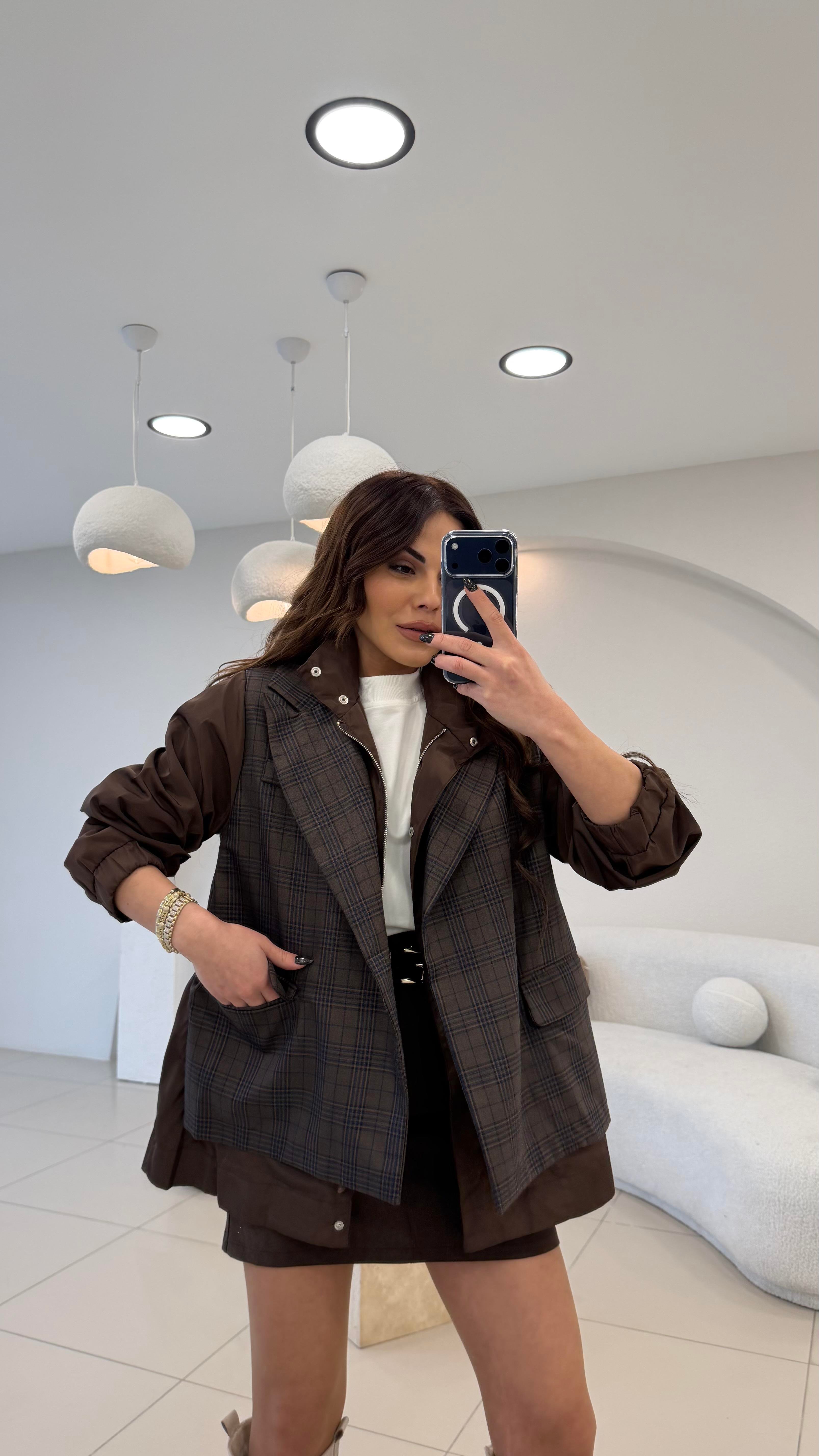 TASARIM EKOSE TRENÇ DETAYLI BLAZER CEKET