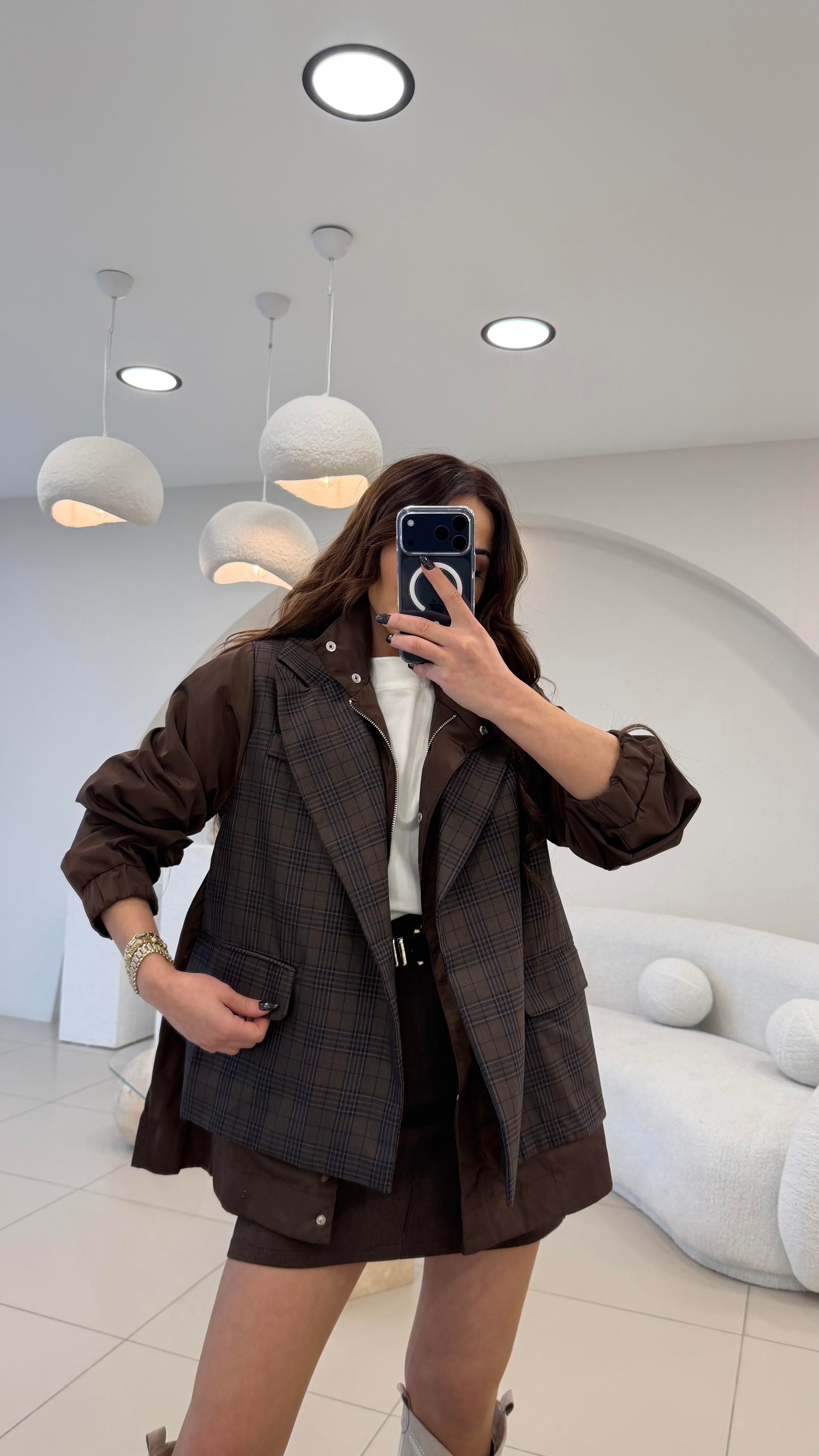 TASARIM EKOSE TRENÇ DETAYLI BLAZER CEKET