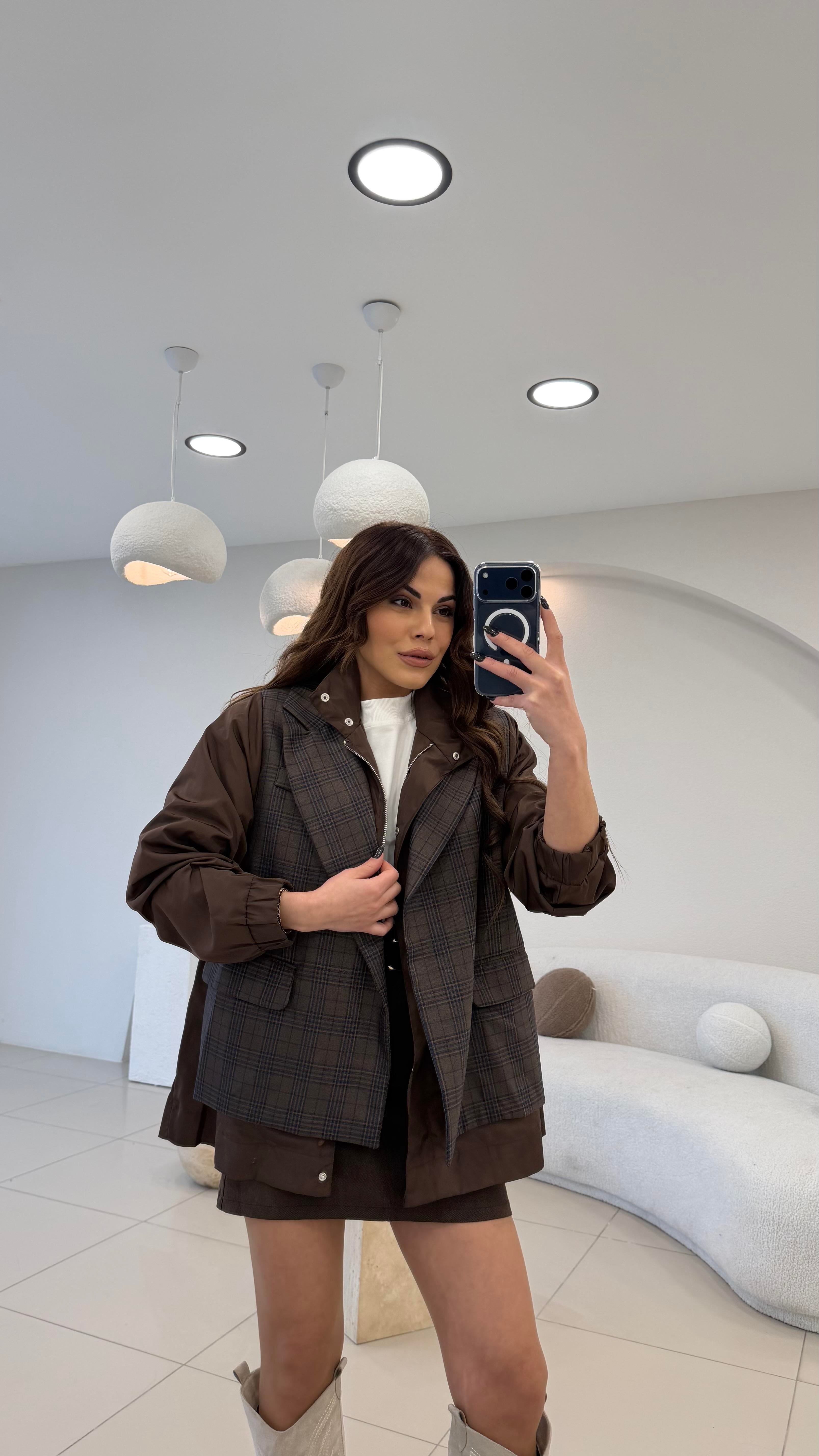 TASARIM EKOSE TRENÇ DETAYLI BLAZER CEKET
