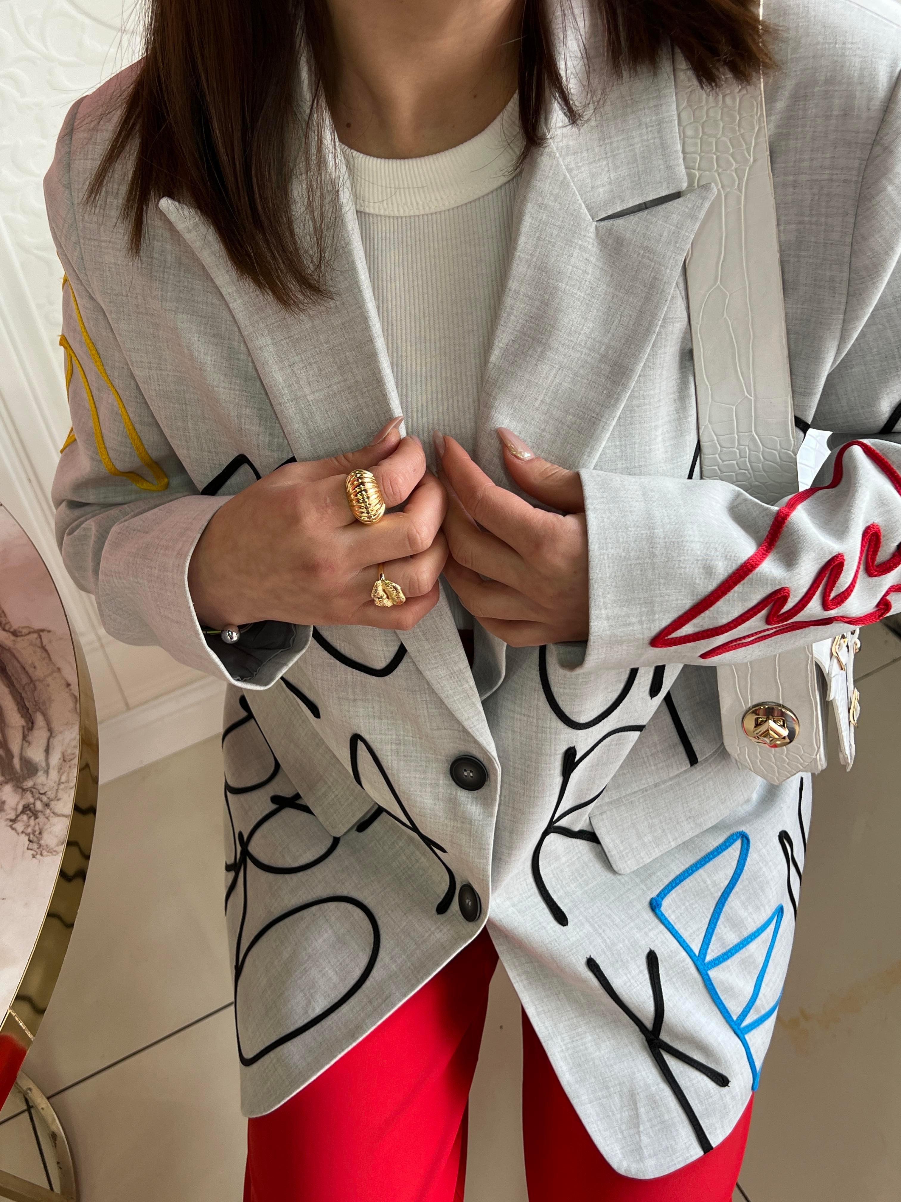 TASARIM İŞLEMELİ BLEAZER CEKET