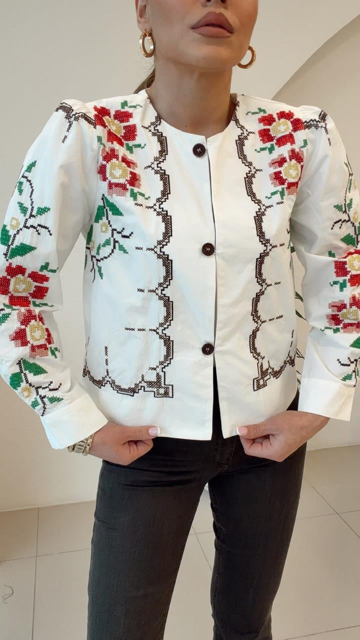 TASARIM KANAVİÇE İŞLEMELİ GÖMLEK CEKET