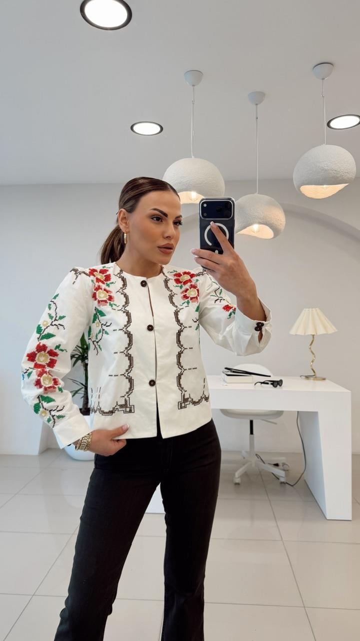 TASARIM KANAVİÇE İŞLEMELİ GÖMLEK CEKET