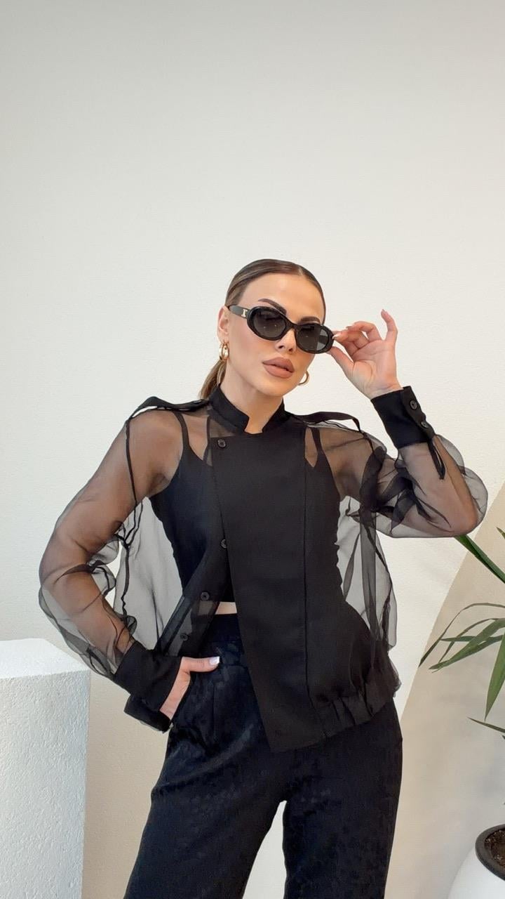 TASARIM KENDİNDEN CROPLU ORGANZE BOMBER CEKET