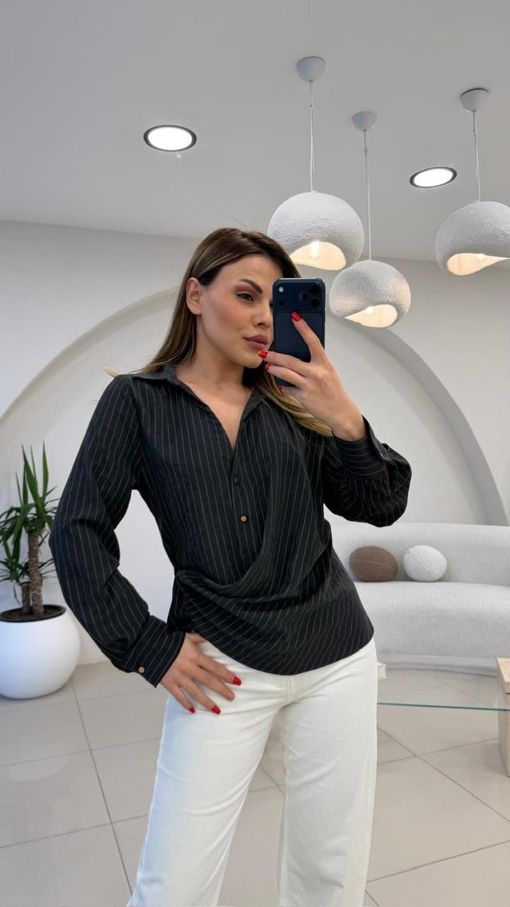 TASARIM KRUVAZE ÇİZGİLİ GÖMLEK ANTRASİT