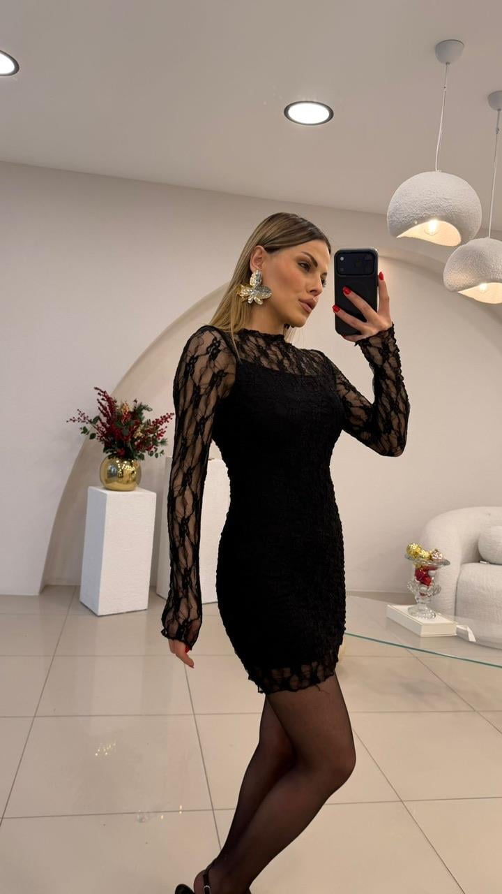 TASARIM MİNİ TÜL ELBİSE SİYAH