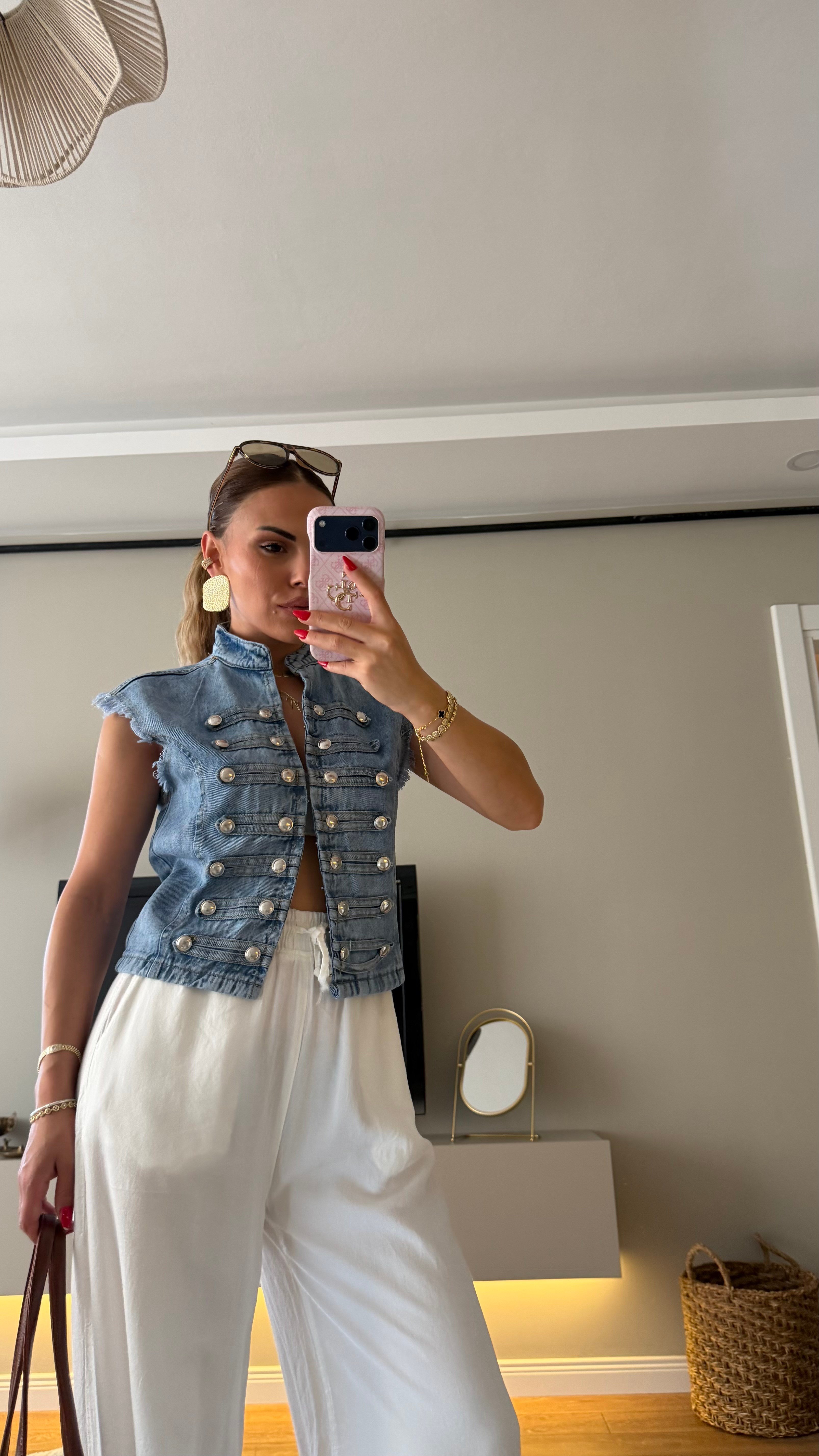 Tasarım Napolyon Tarz Denim Yelek