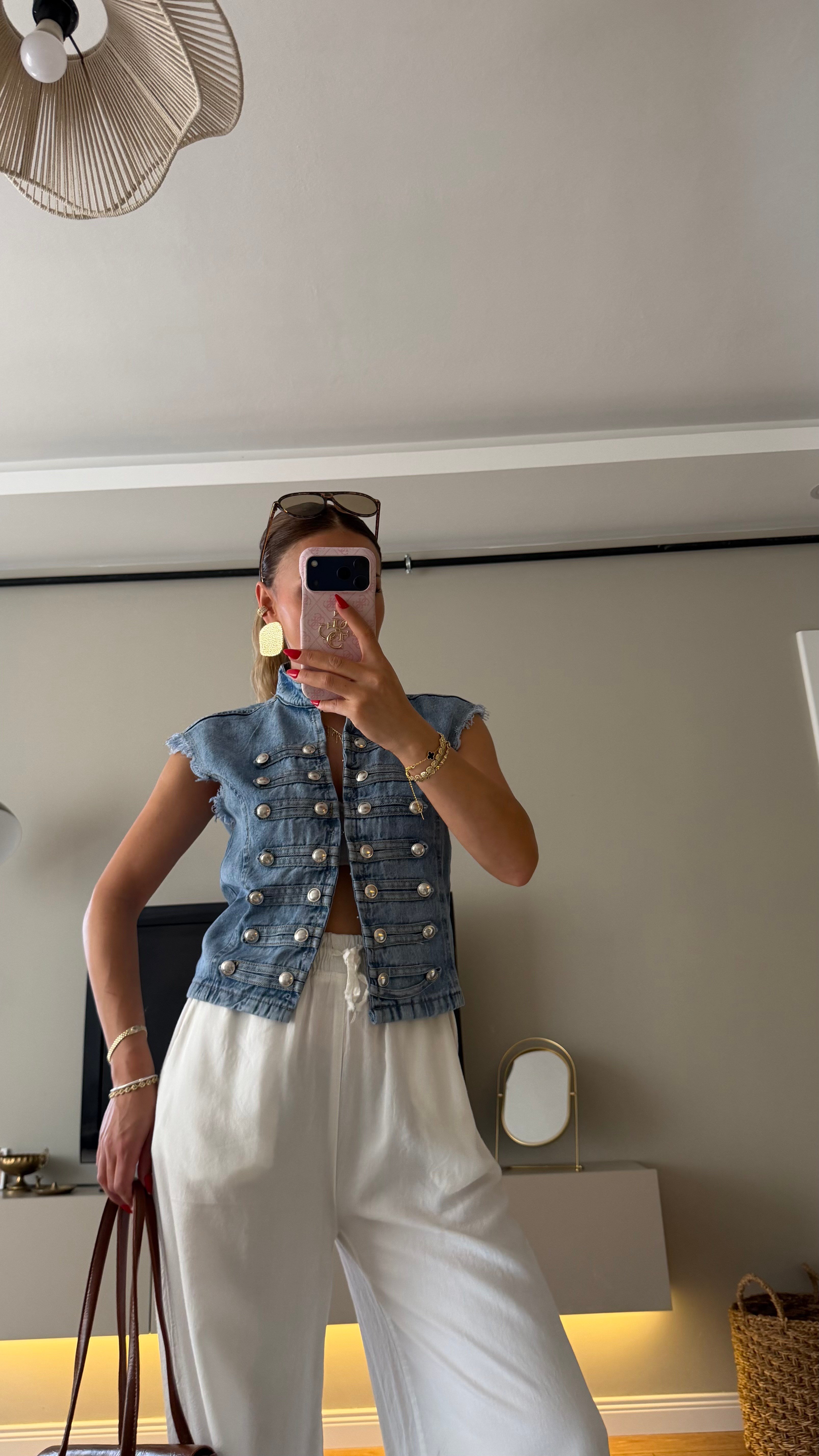 Tasarım Napolyon Tarz Denim Yelek