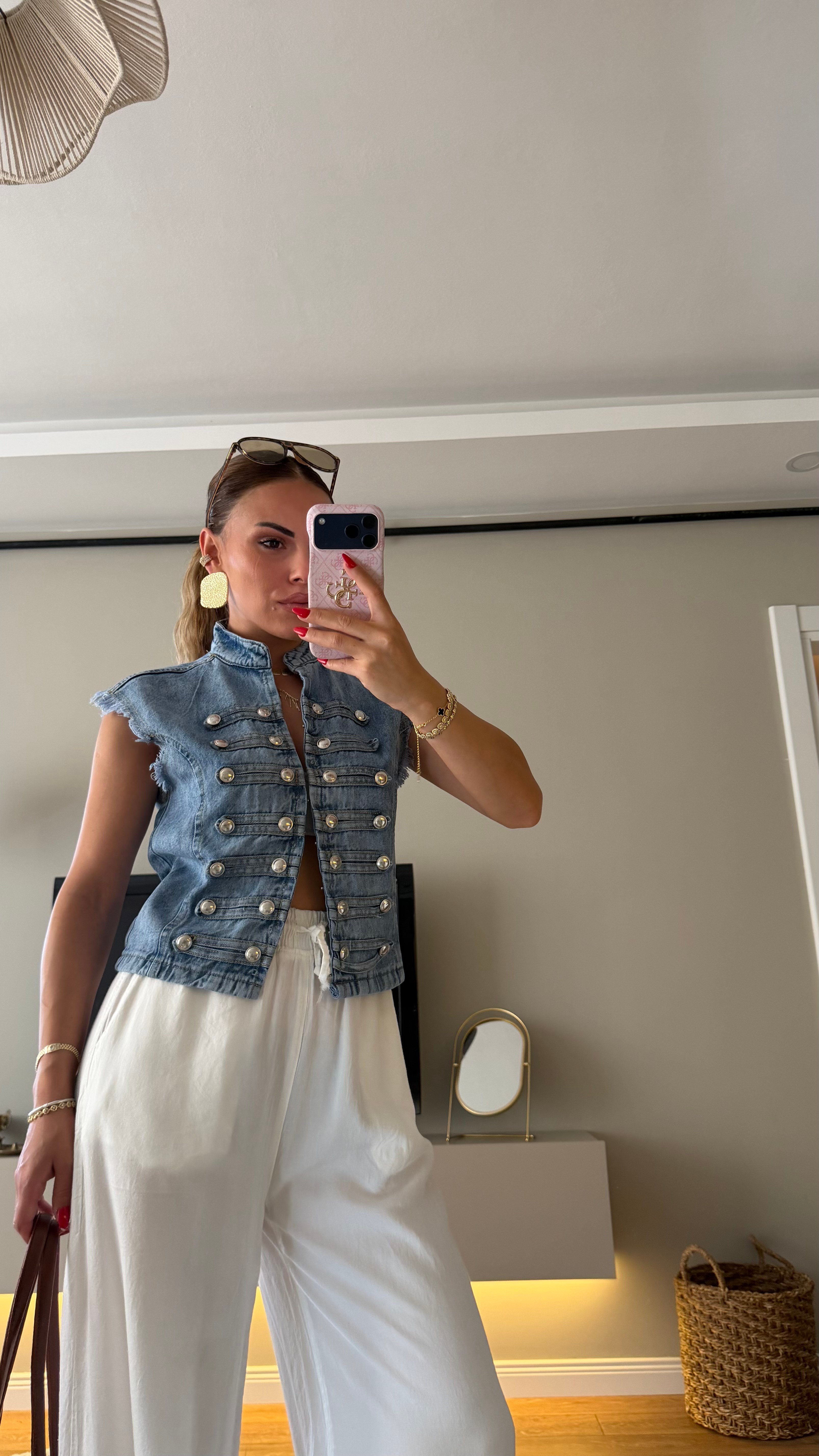Tasarım Napolyon Tarz Denim Yelek