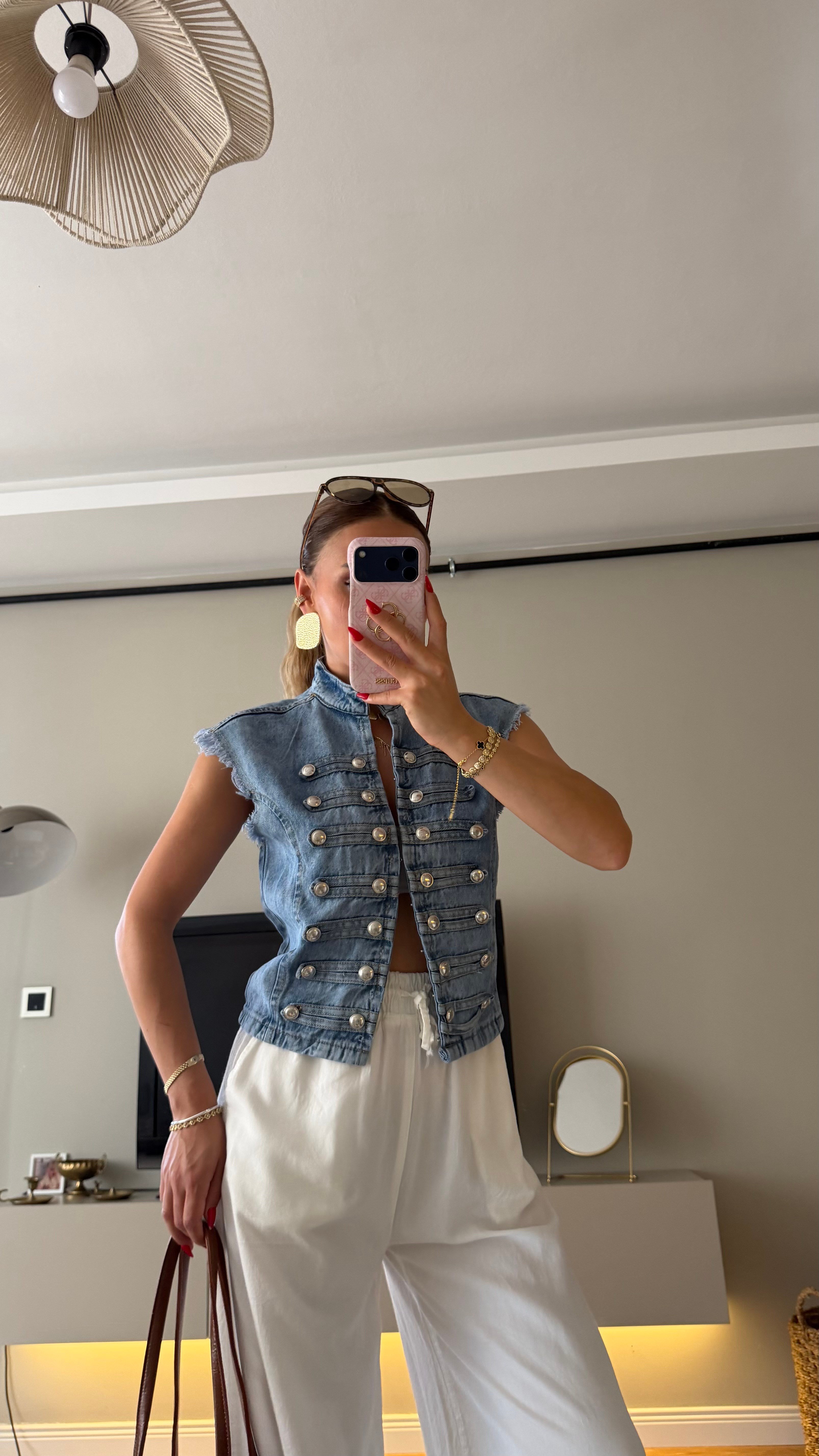 Tasarım Napolyon Tarz Denim Yelek