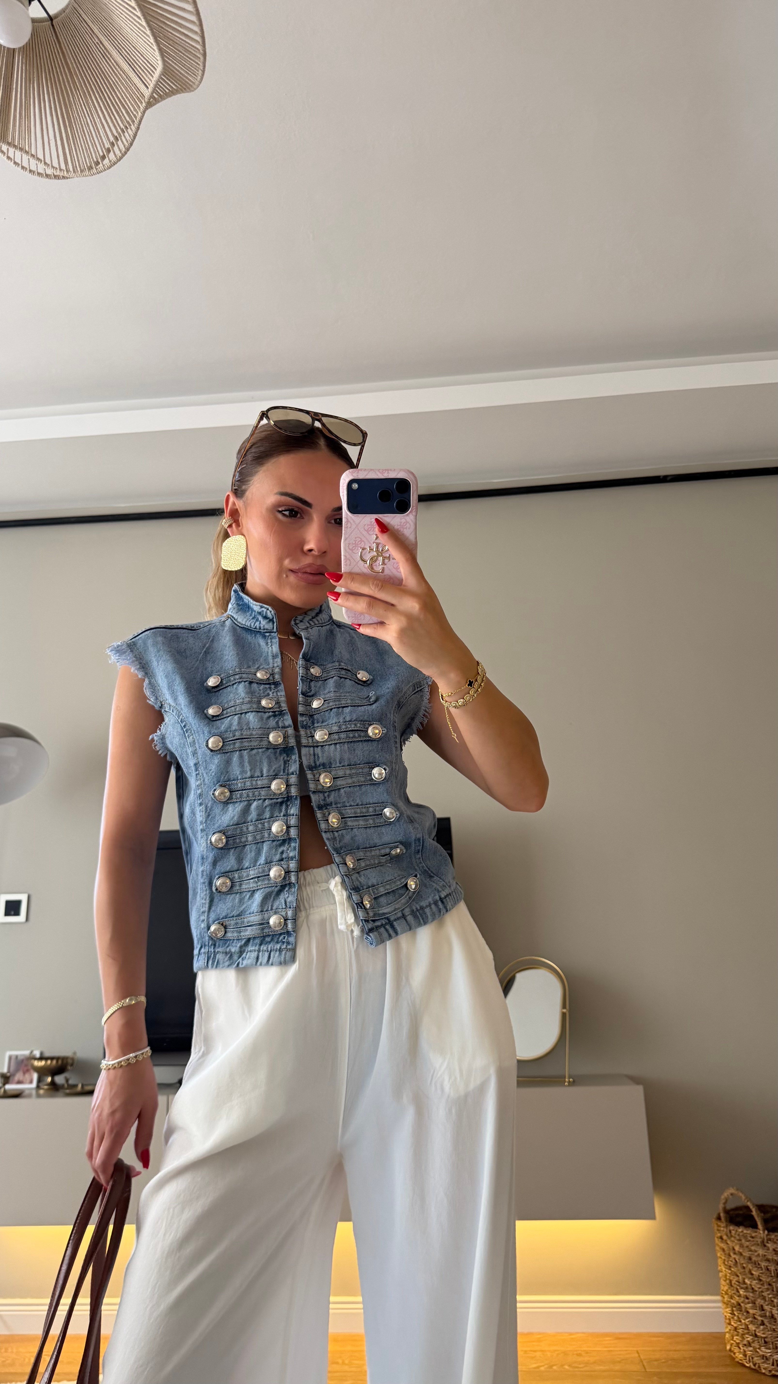 Tasarım Napolyon Tarz Denim Yelek