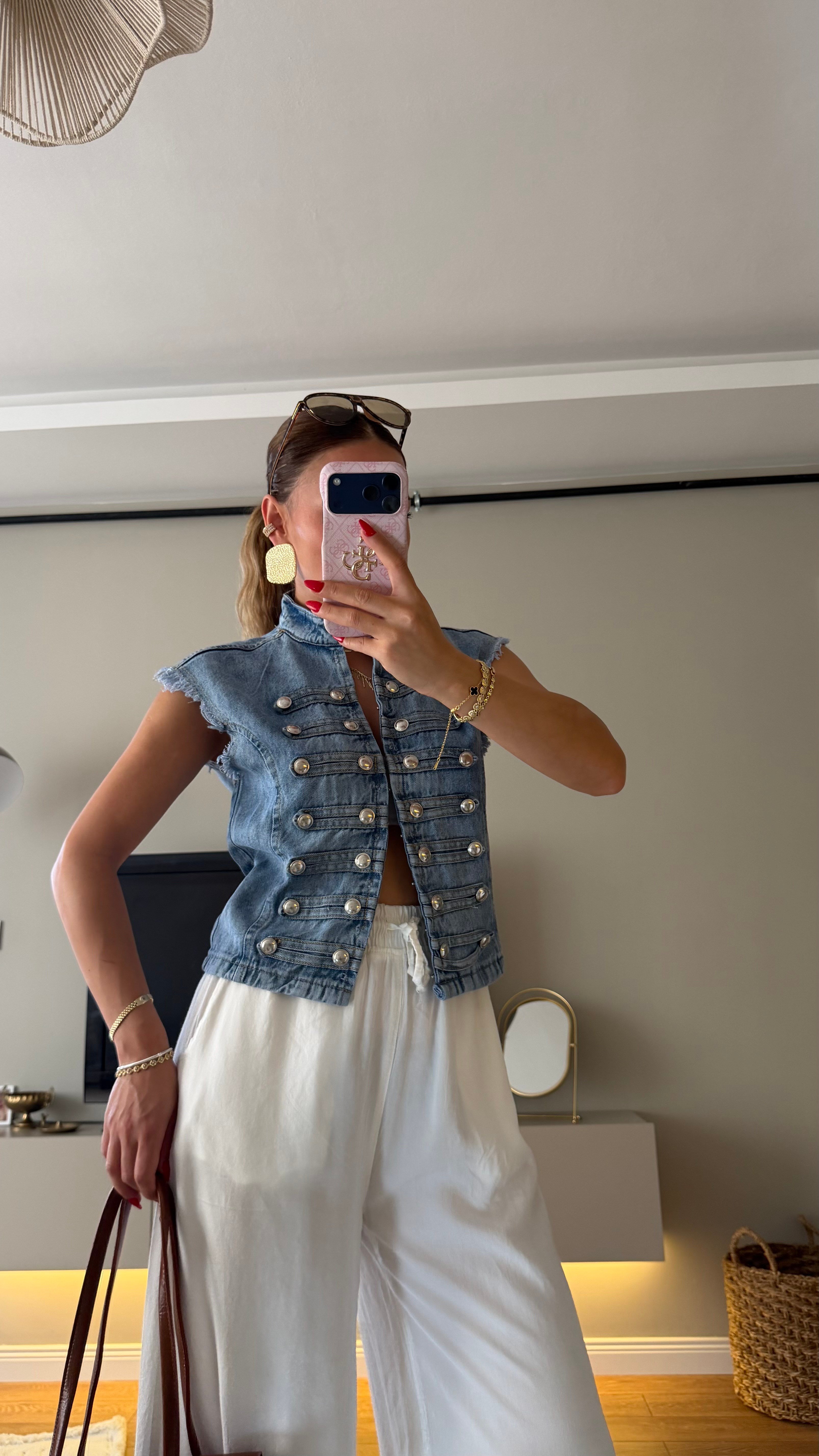 Tasarım Napolyon Tarz Denim Yelek