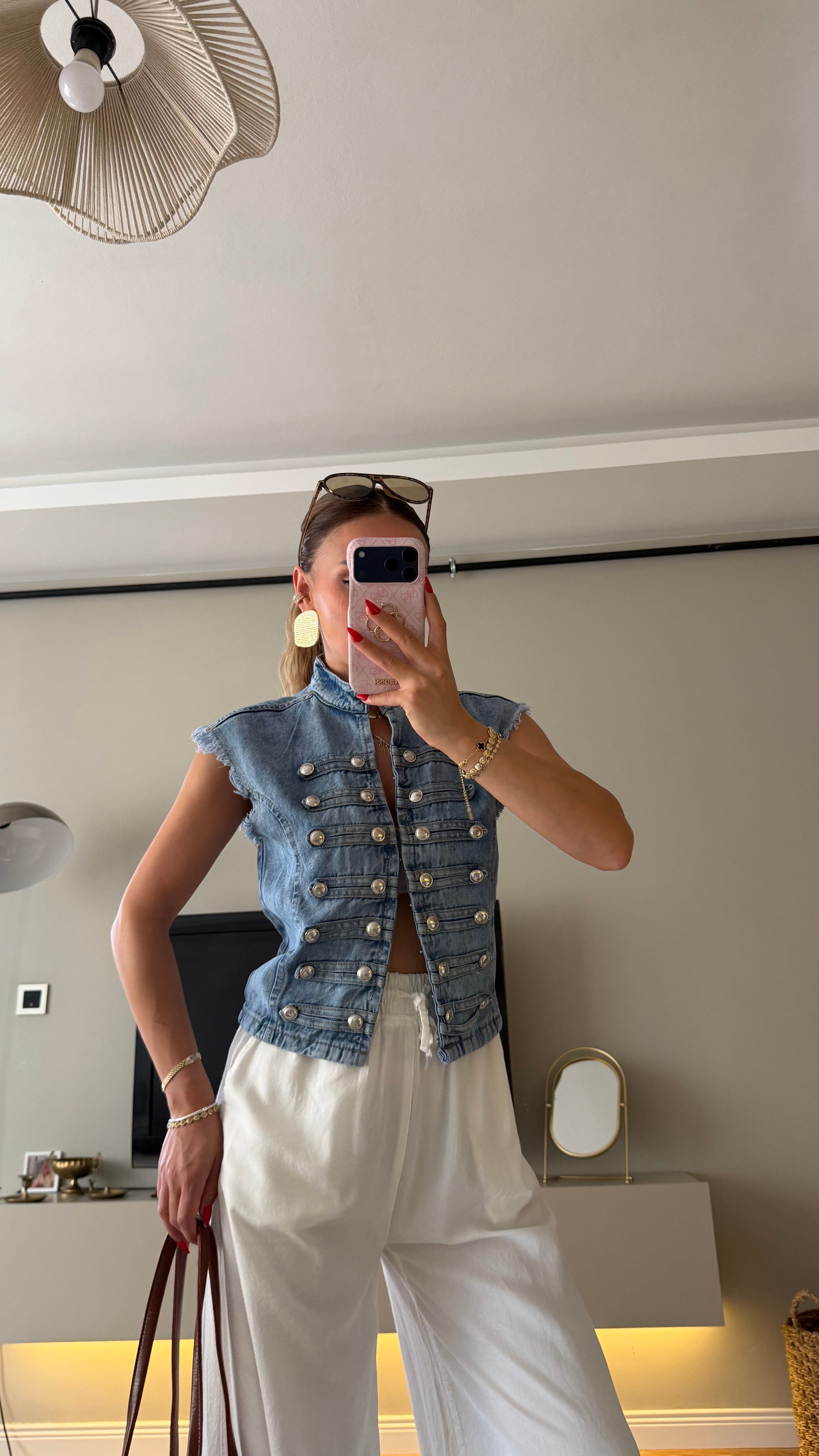 Tasarım Napolyon Tarz Denim Yelek