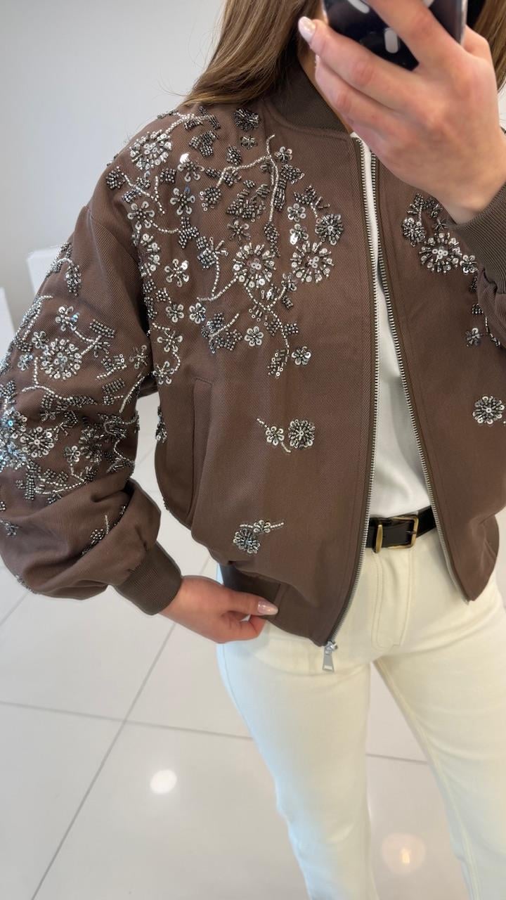 TASARIM TAŞLI BOMBER CEKET KAHVE