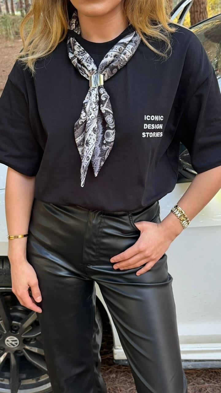TASARIM YAKA FULARLI TSHIRT