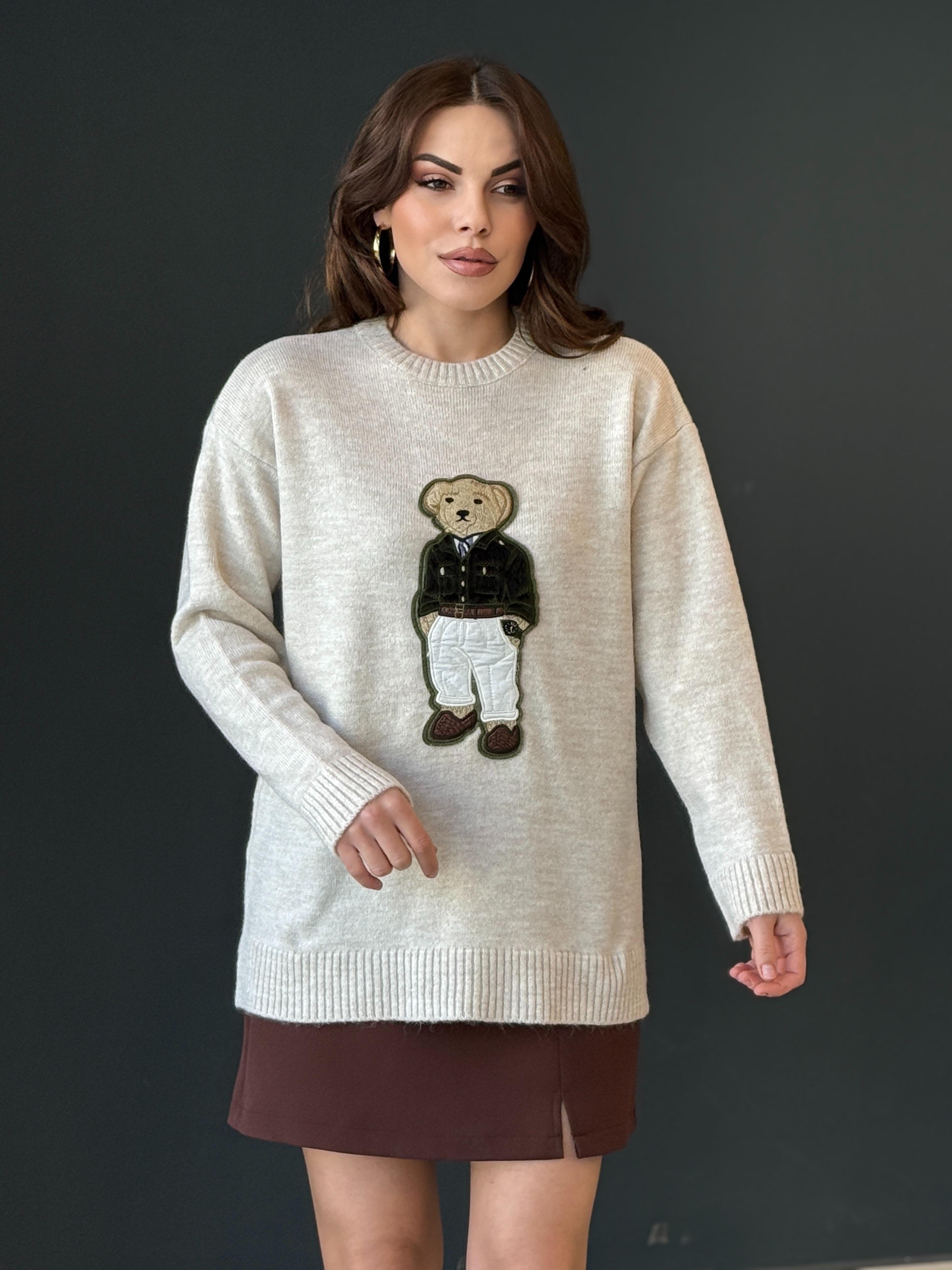 TEDDY İŞLEMELİ KAZAK EKRU