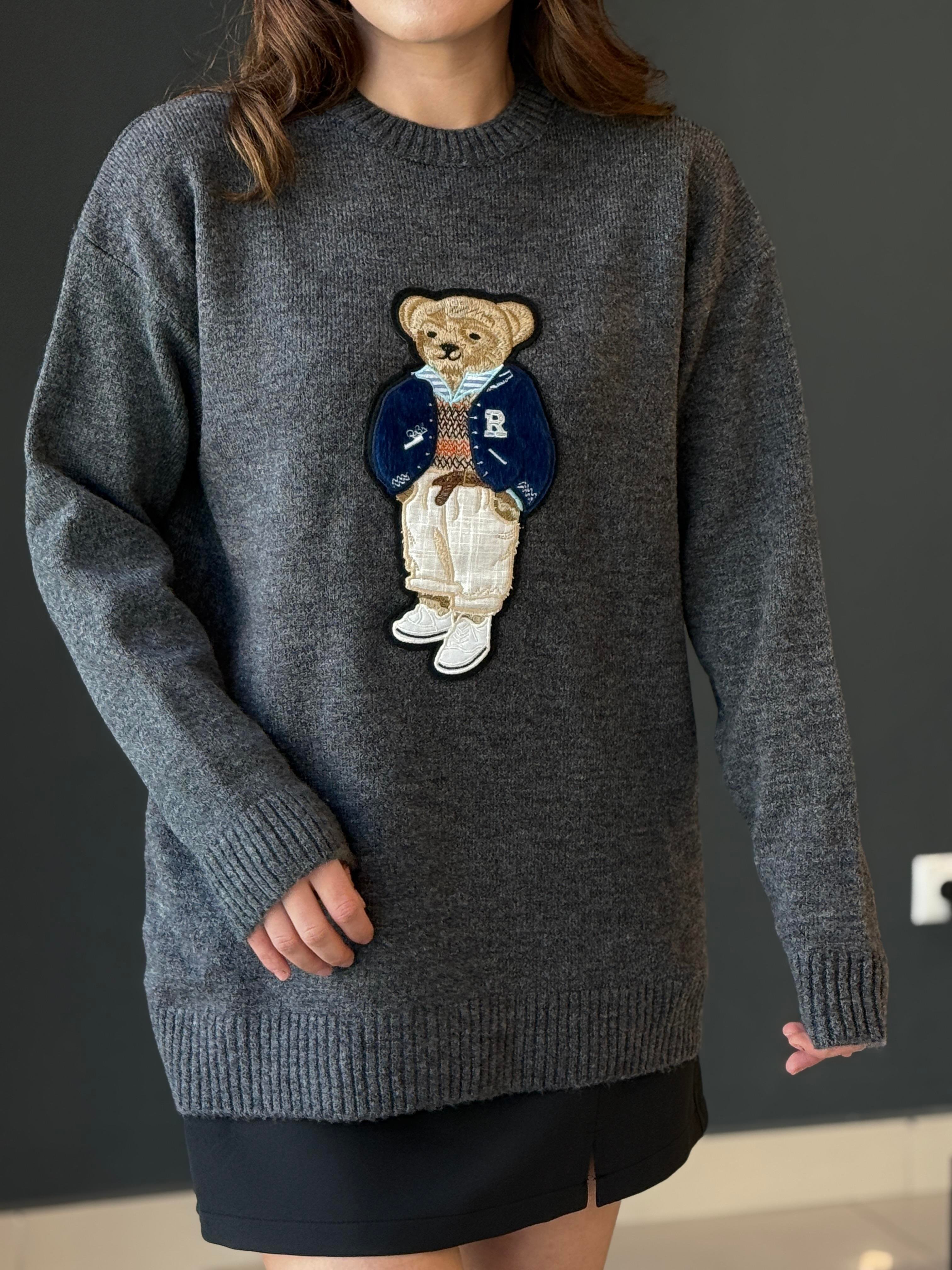 TEDDY İŞLEMELİ KAZAK GRİ