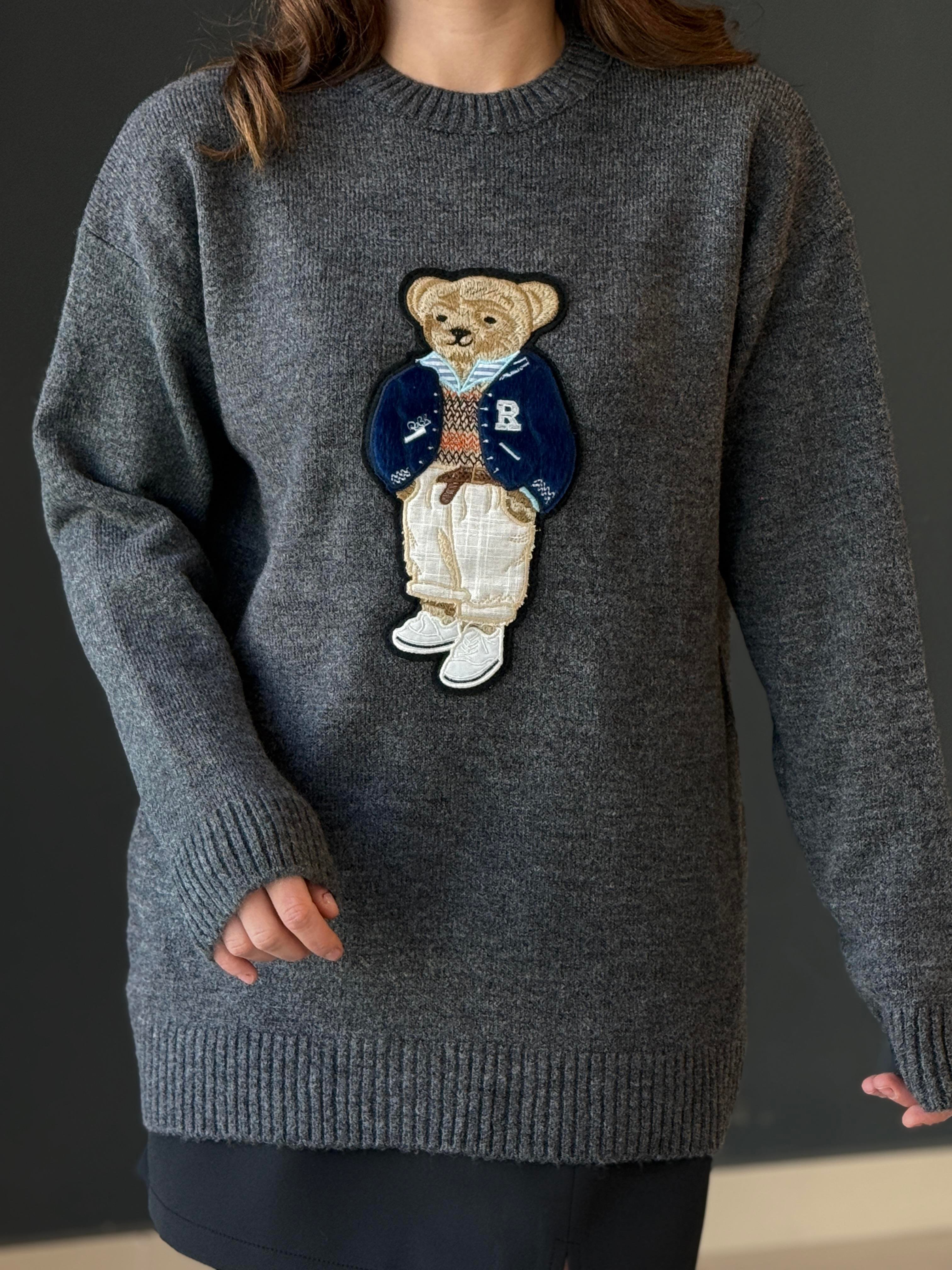TEDDY İŞLEMELİ KAZAK GRİ