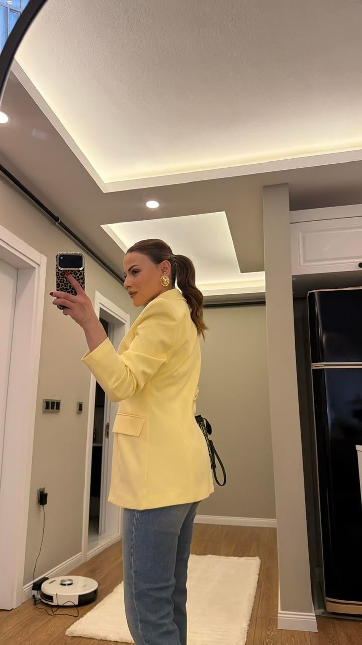TEK DÜĞMELİ VATKALI BLAZER CEKET SARI 