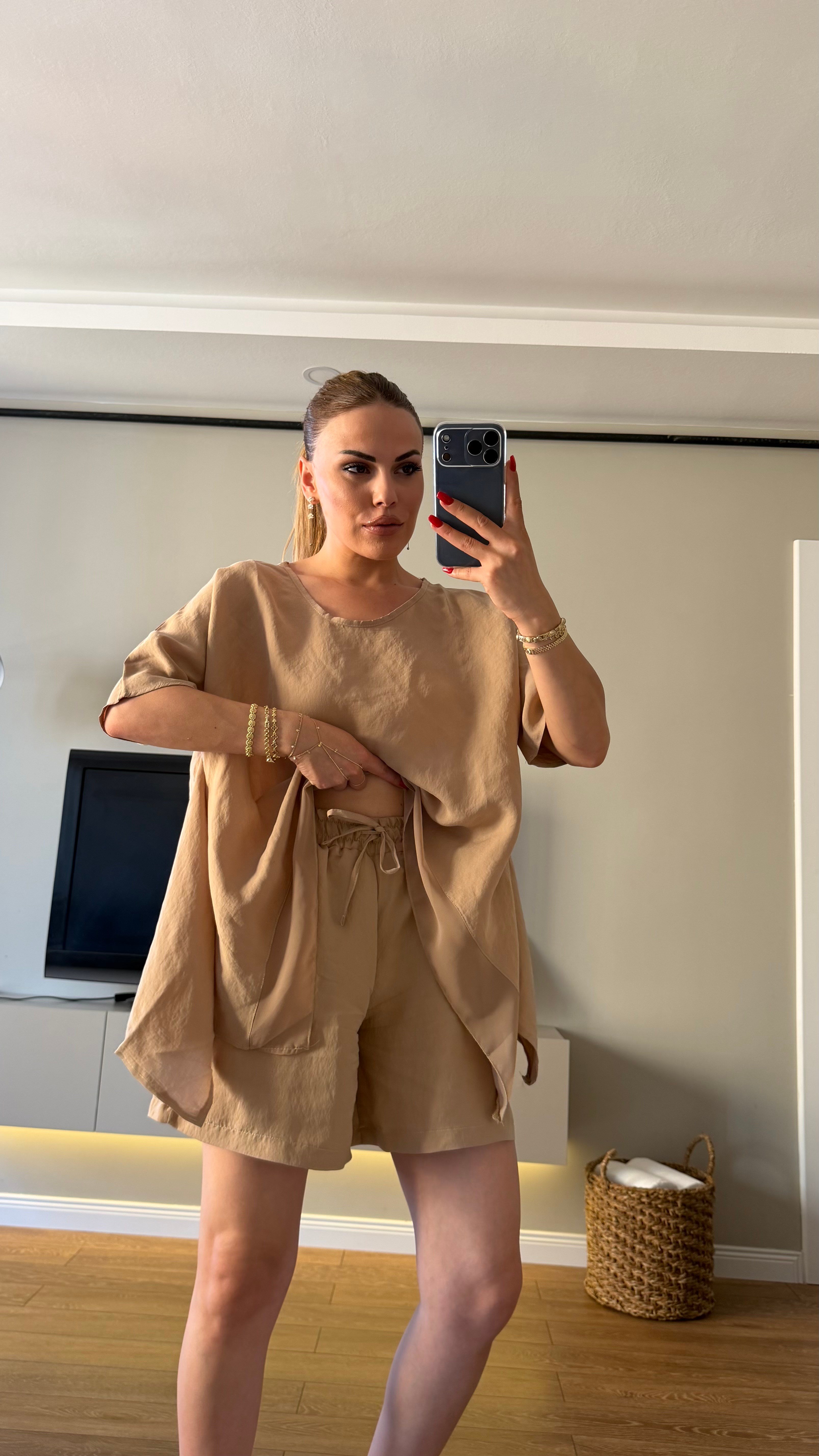 Tensel Bluz Şort Takım Camel