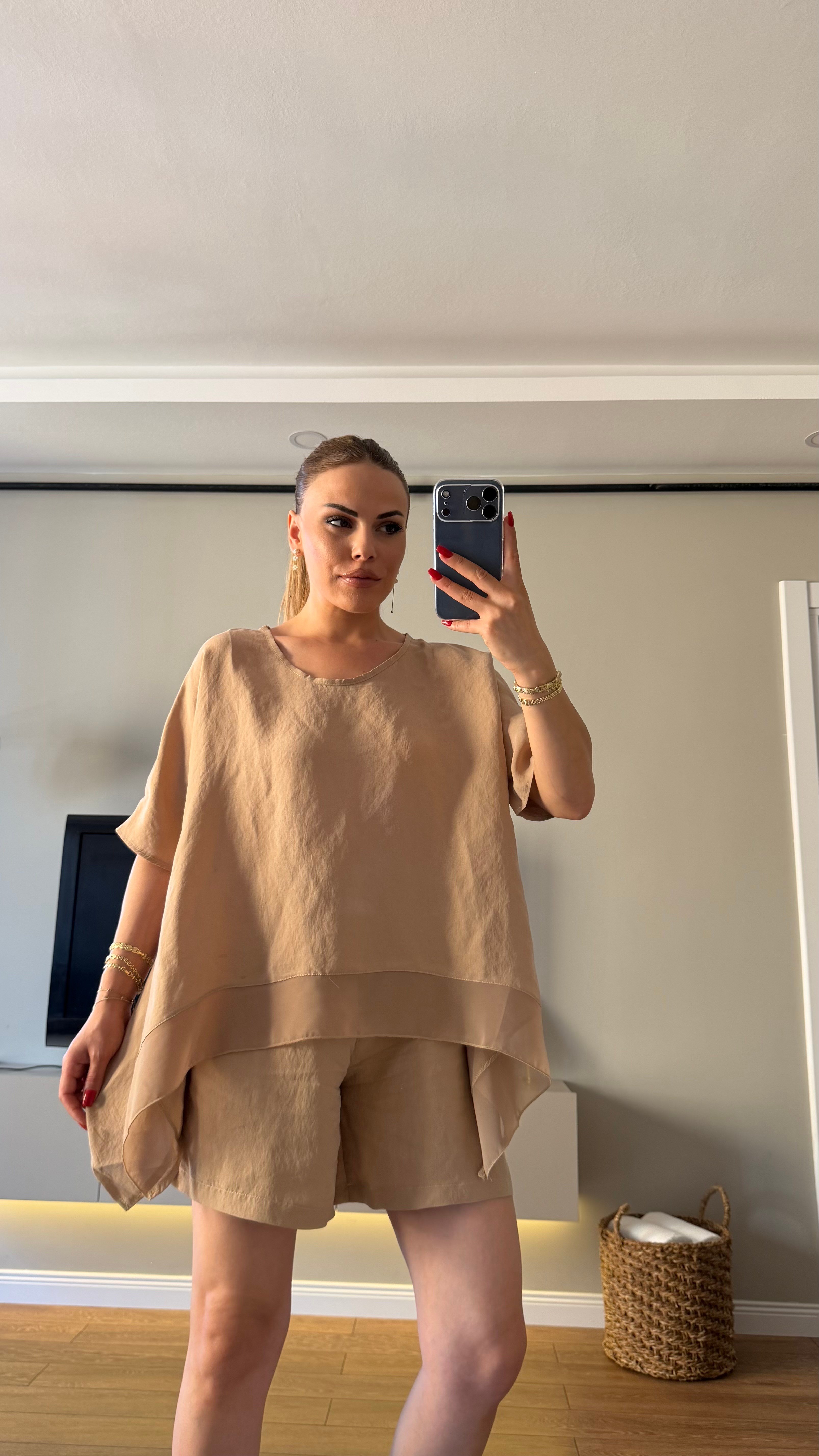 Tensel Bluz Şort Takım Camel