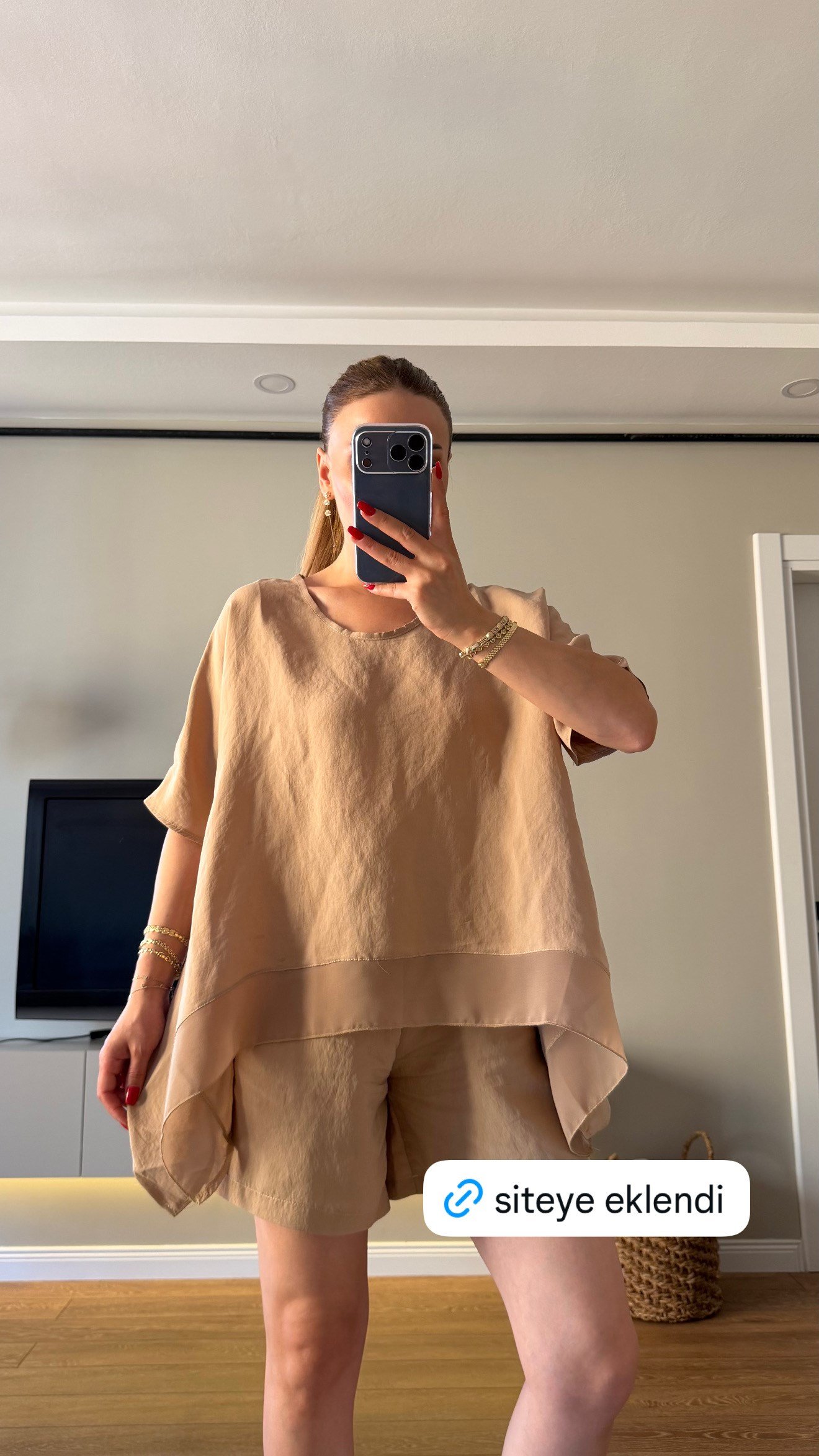 Tensel Bluz Şort Takım Camel