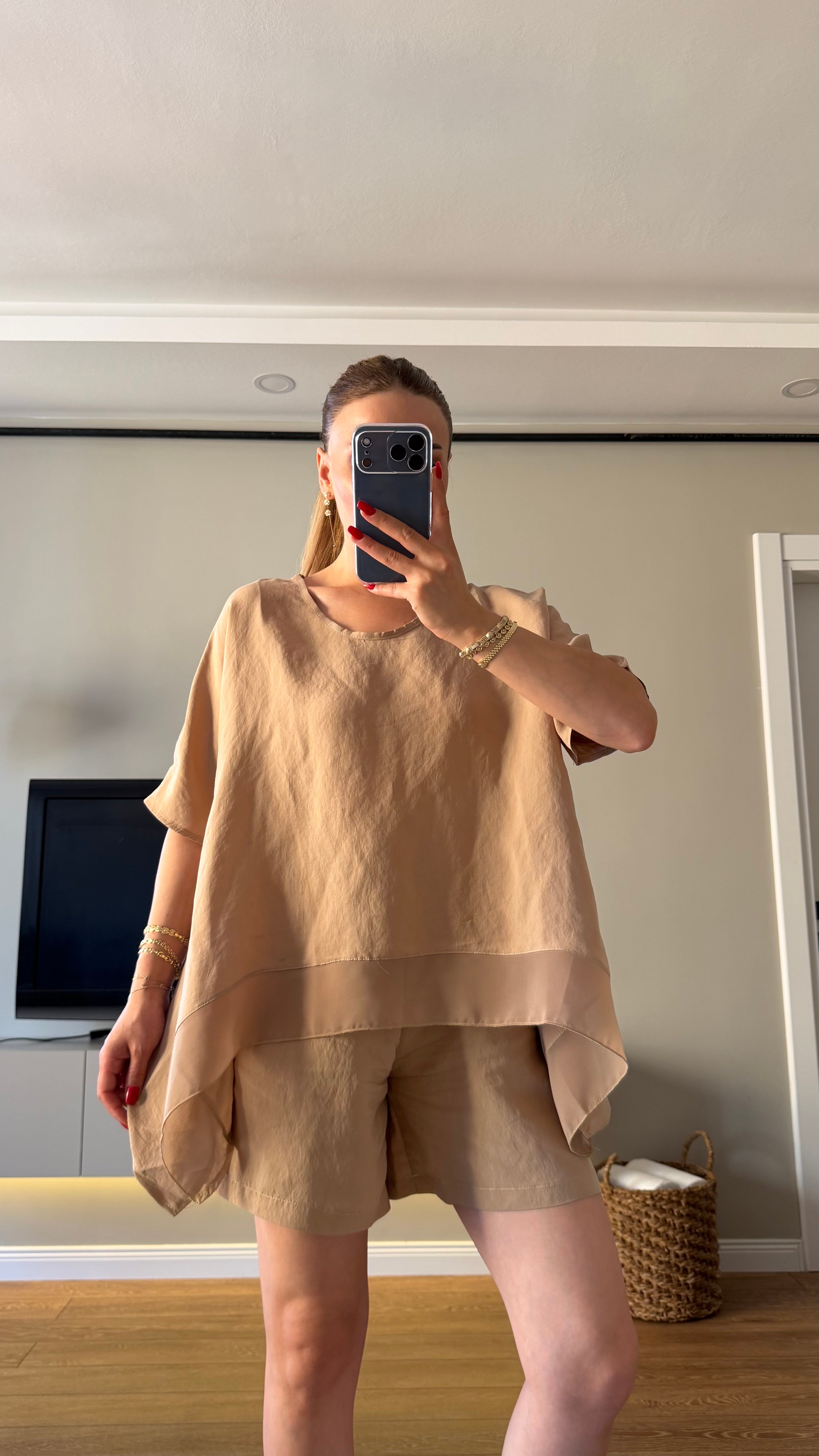 Tensel Bluz Şort Takım Camel