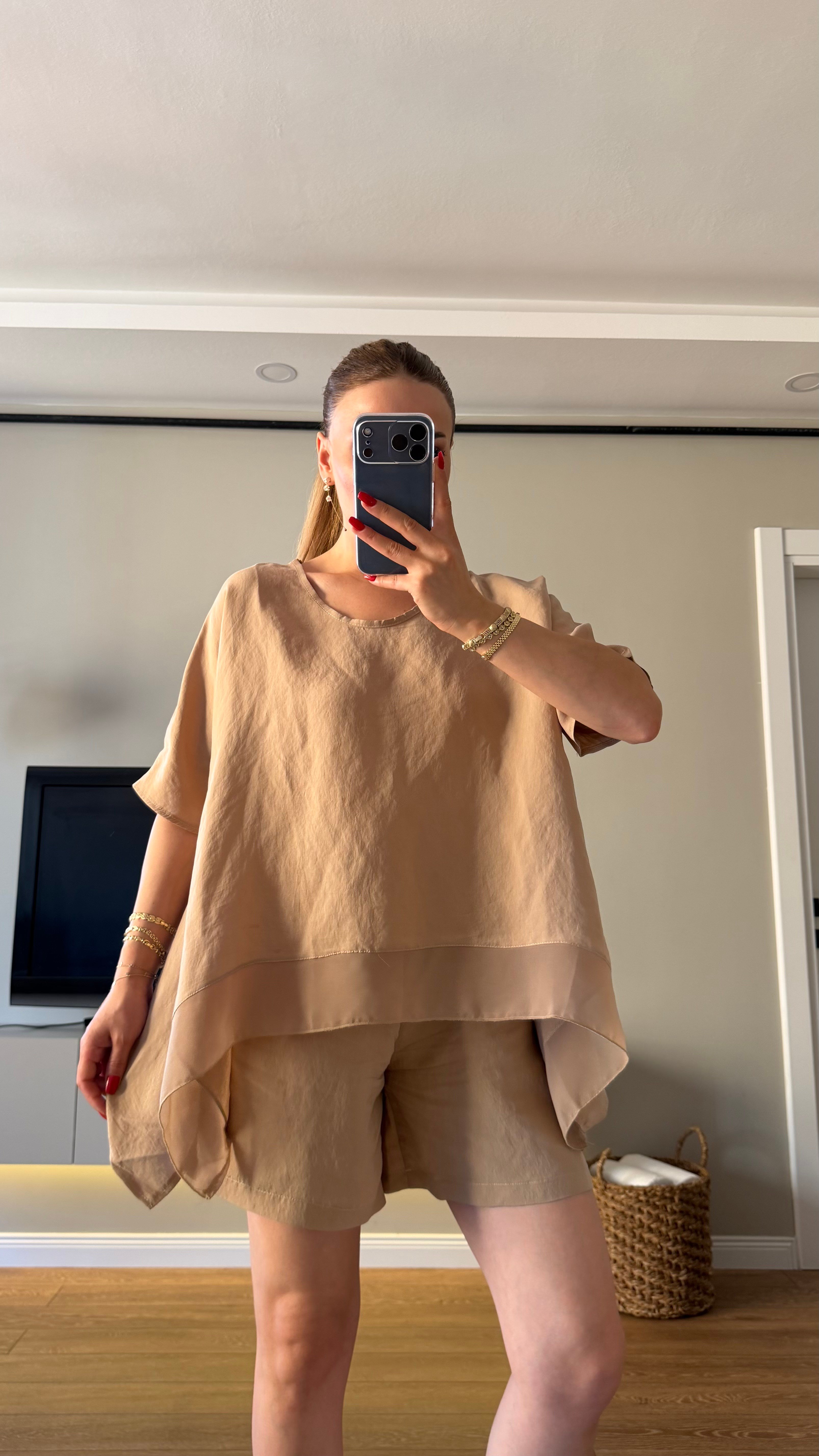 Tensel Bluz Şort Takım Camel