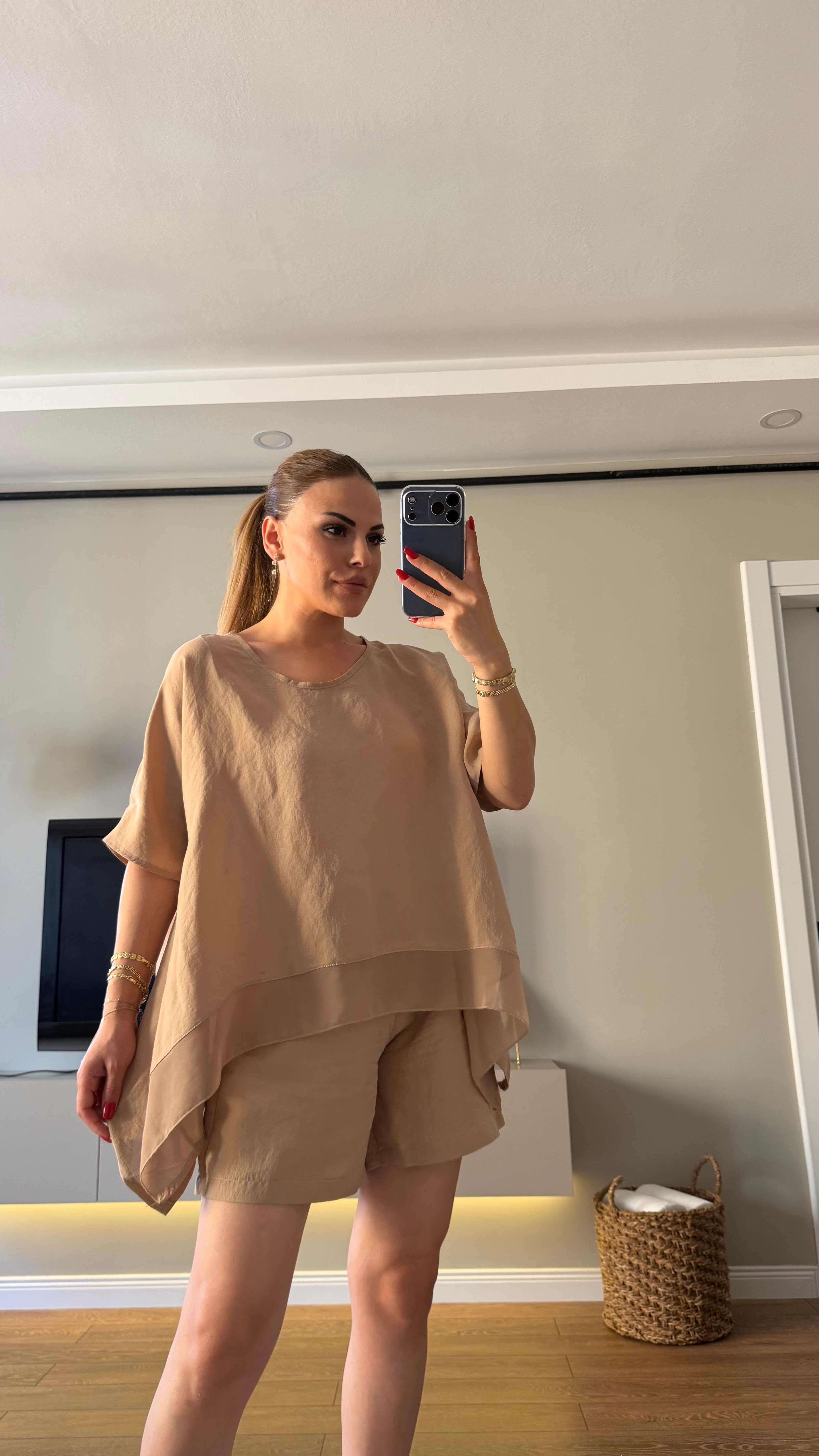 Tensel Bluz Şort Takım Camel