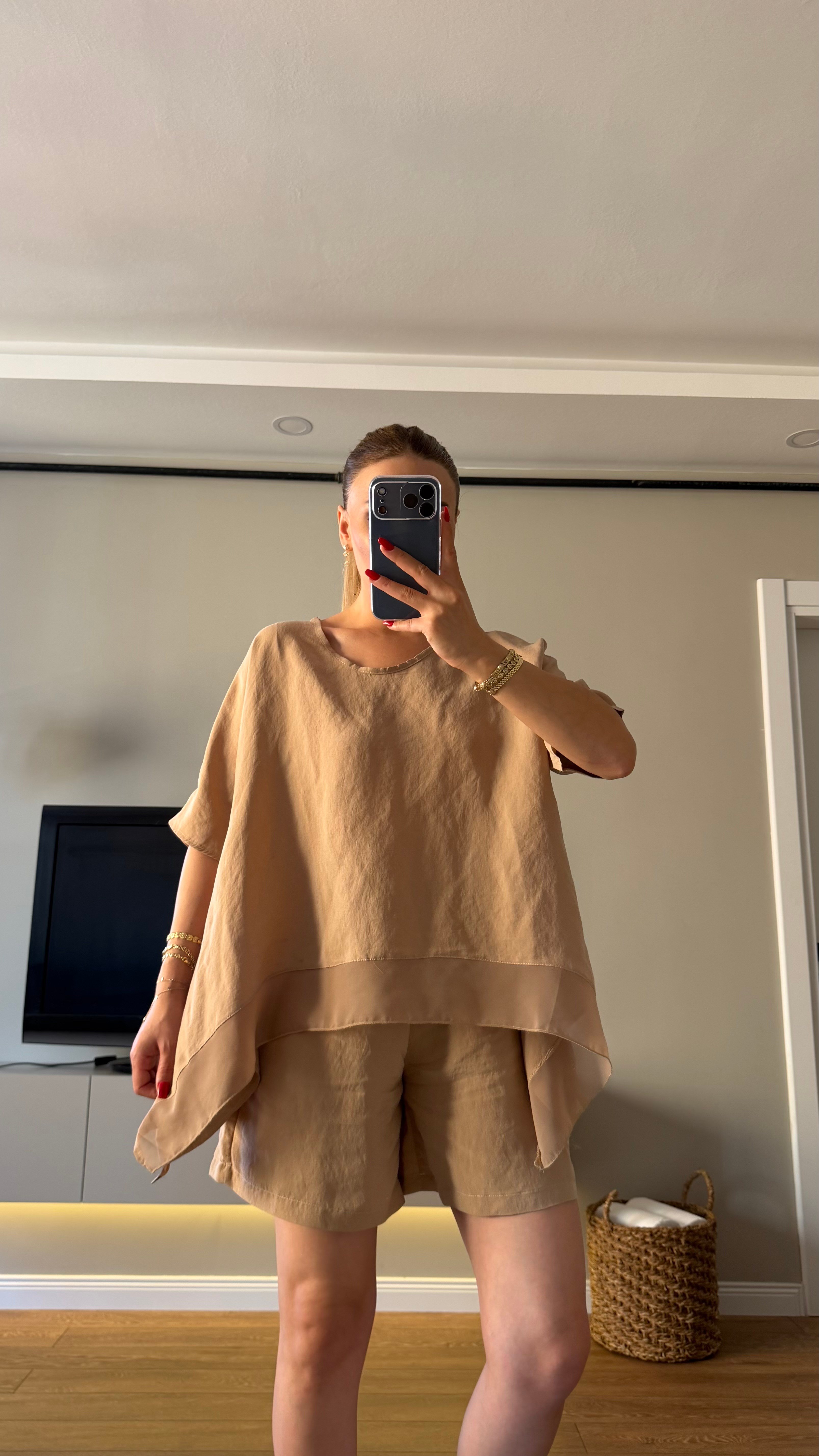 Tensel Bluz Şort Takım Camel