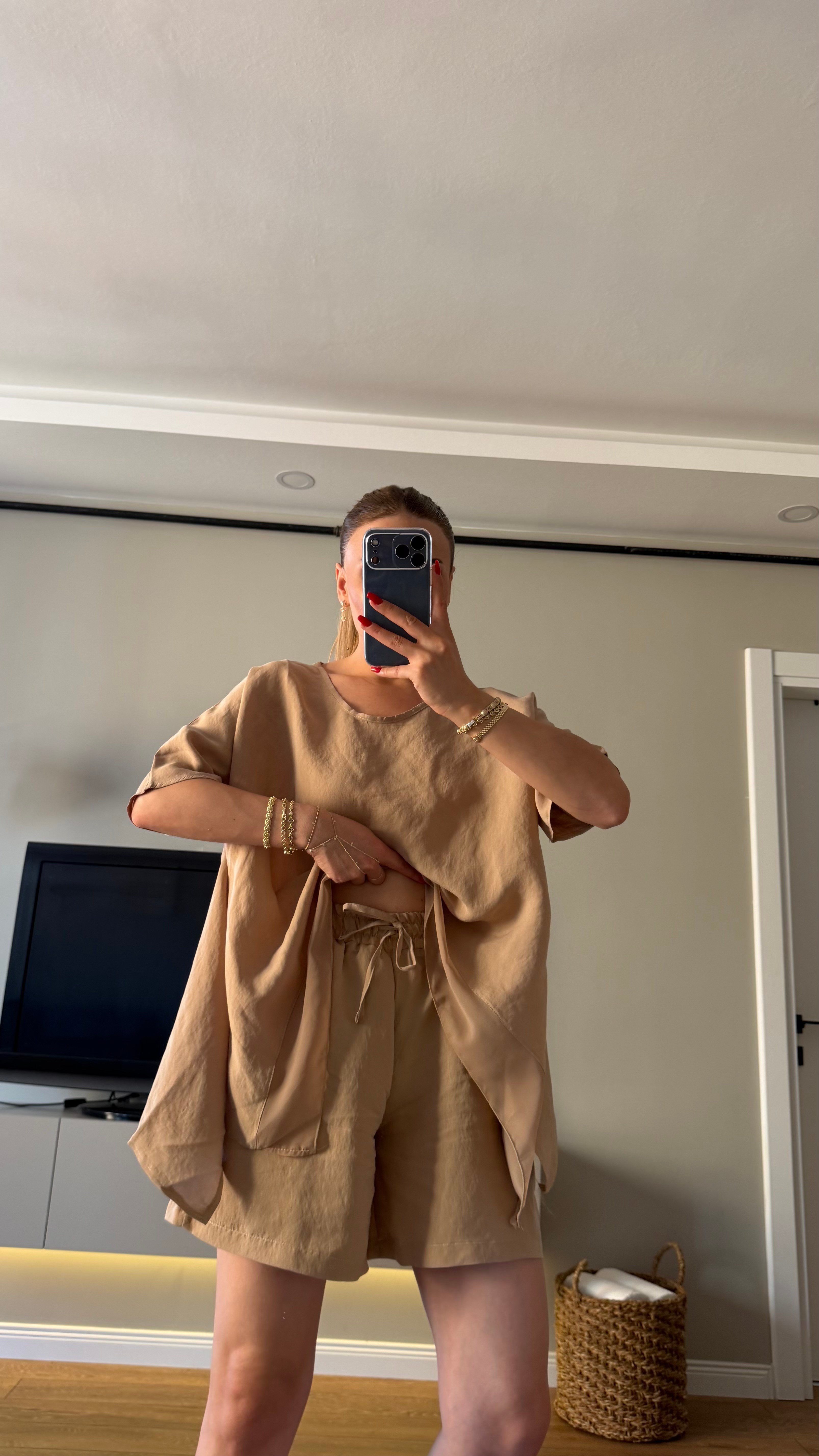 Tensel Bluz Şort Takım Camel