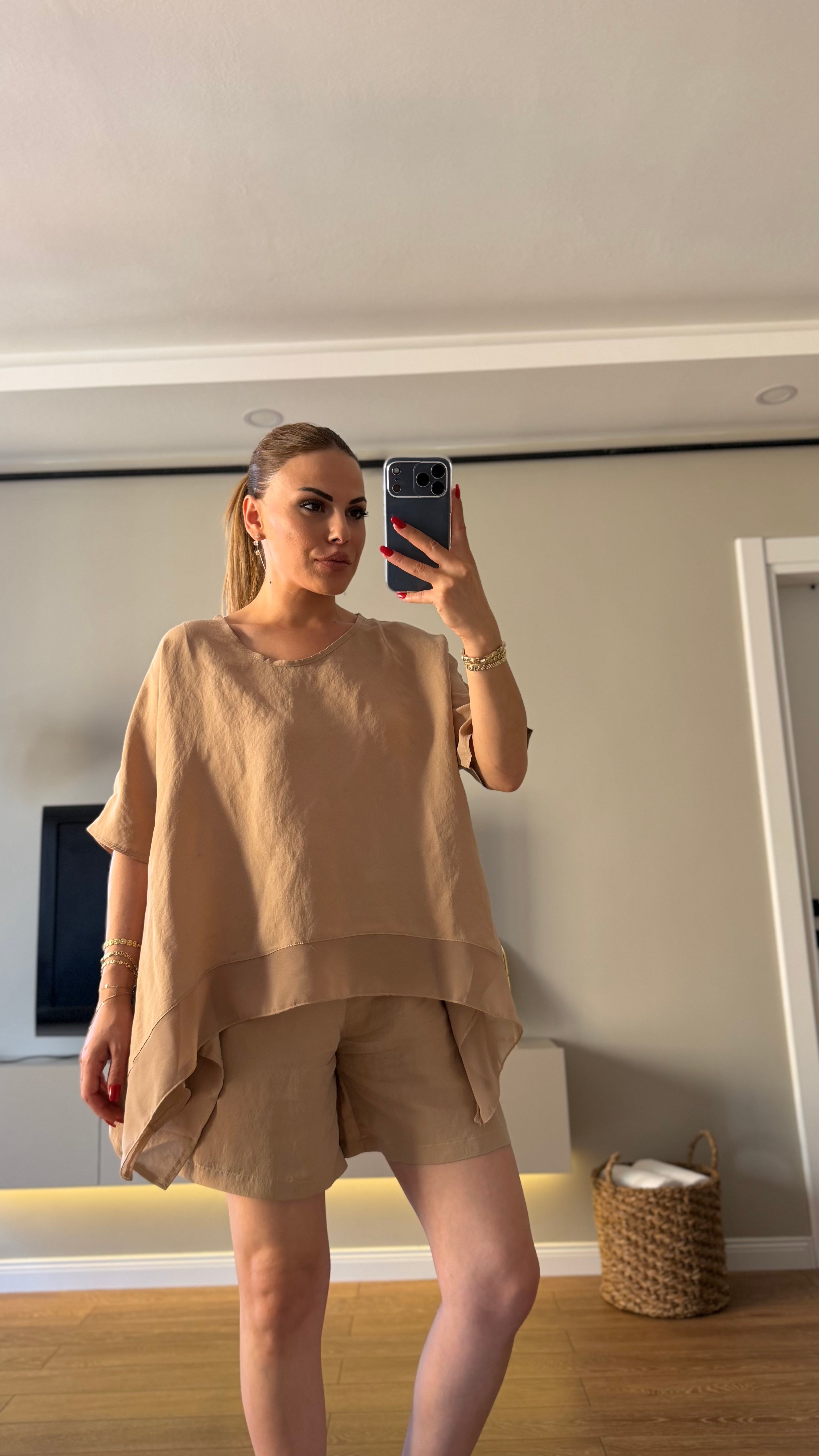 Tensel Bluz Şort Takım Camel