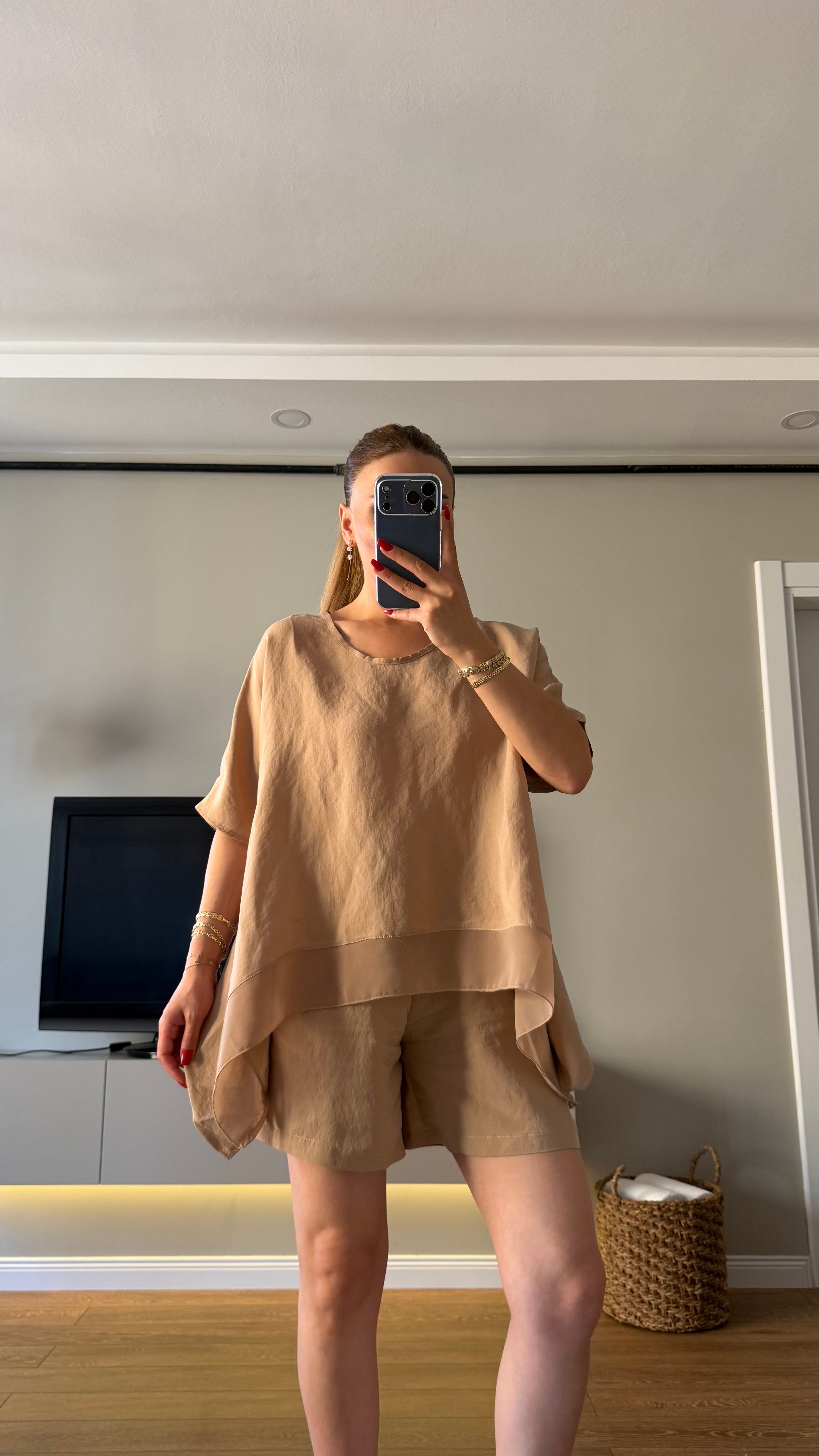 Tensel Bluz Şort Takım Camel