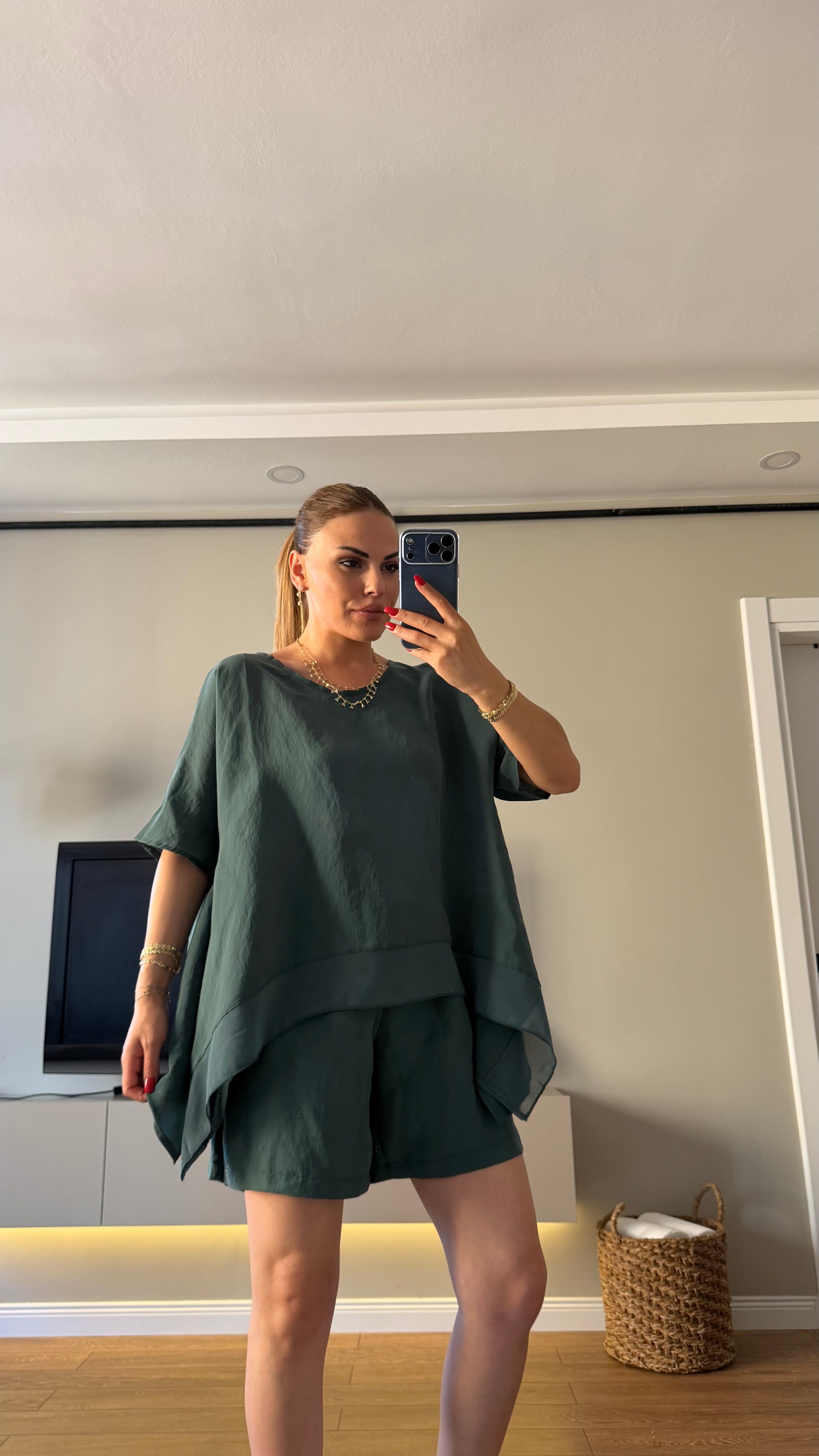 Tensel Bluz Şort Takım Yeşil