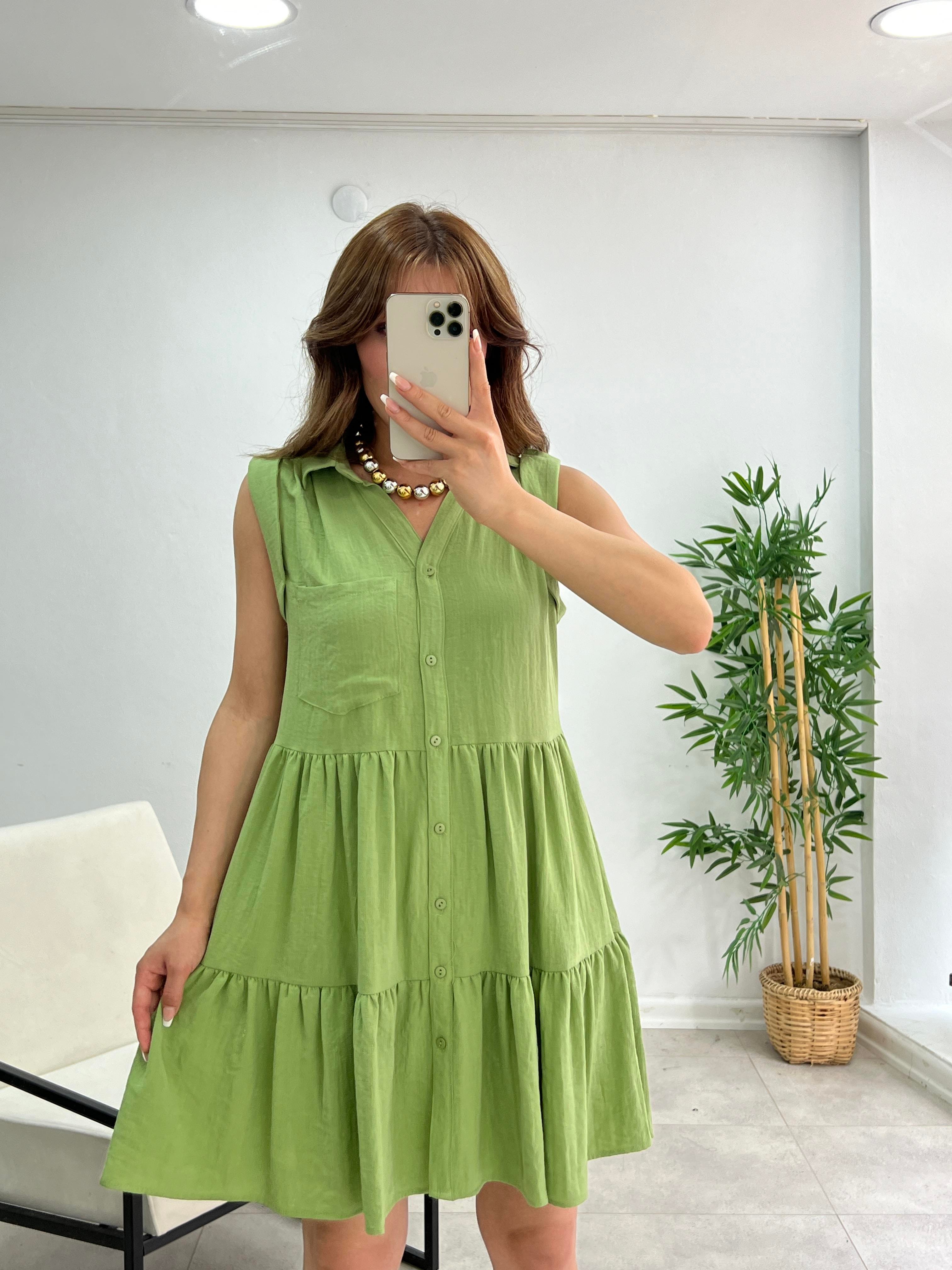 TENSEL GÖMLEK ELBİSE YEŞİL 