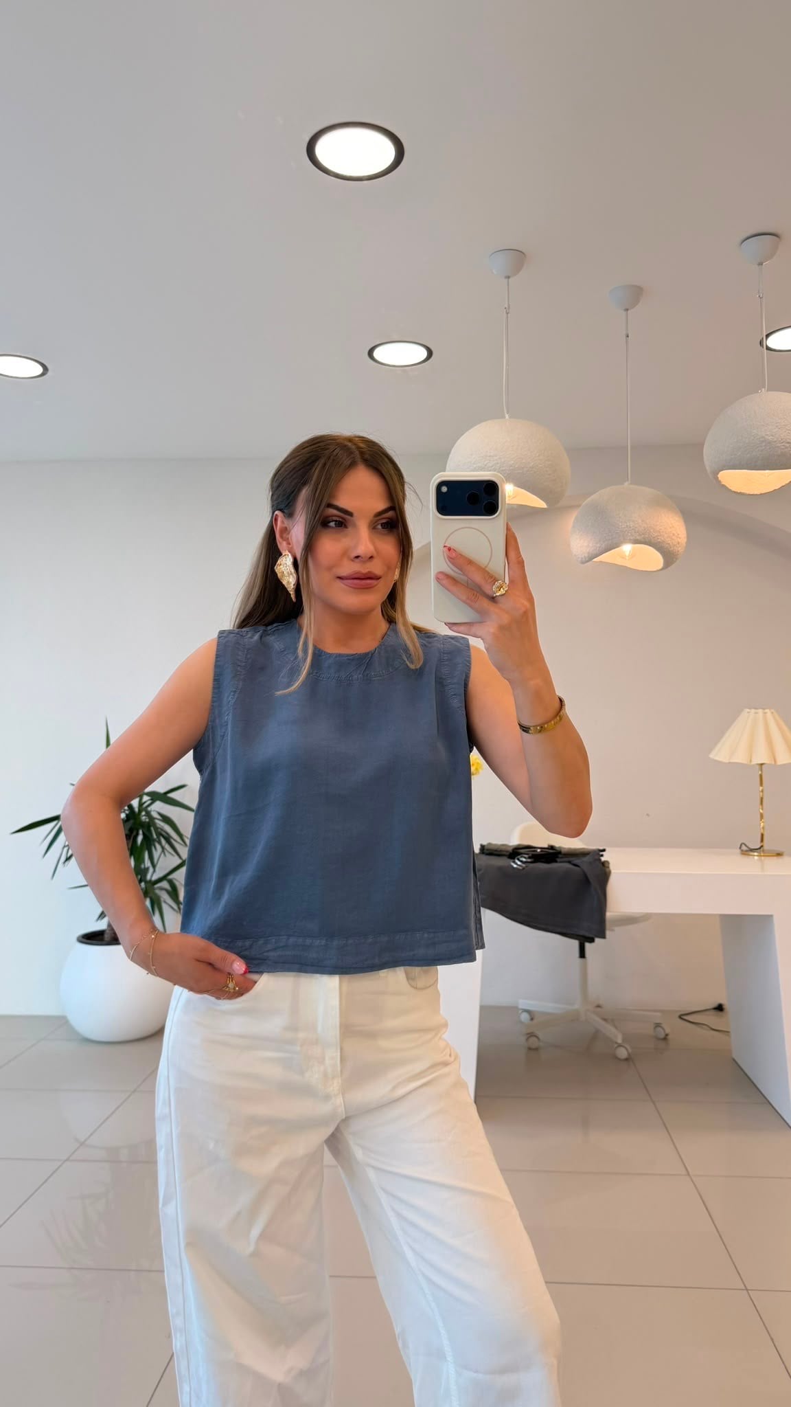 Tensel Kolsuz Bluz İndigo Mavi