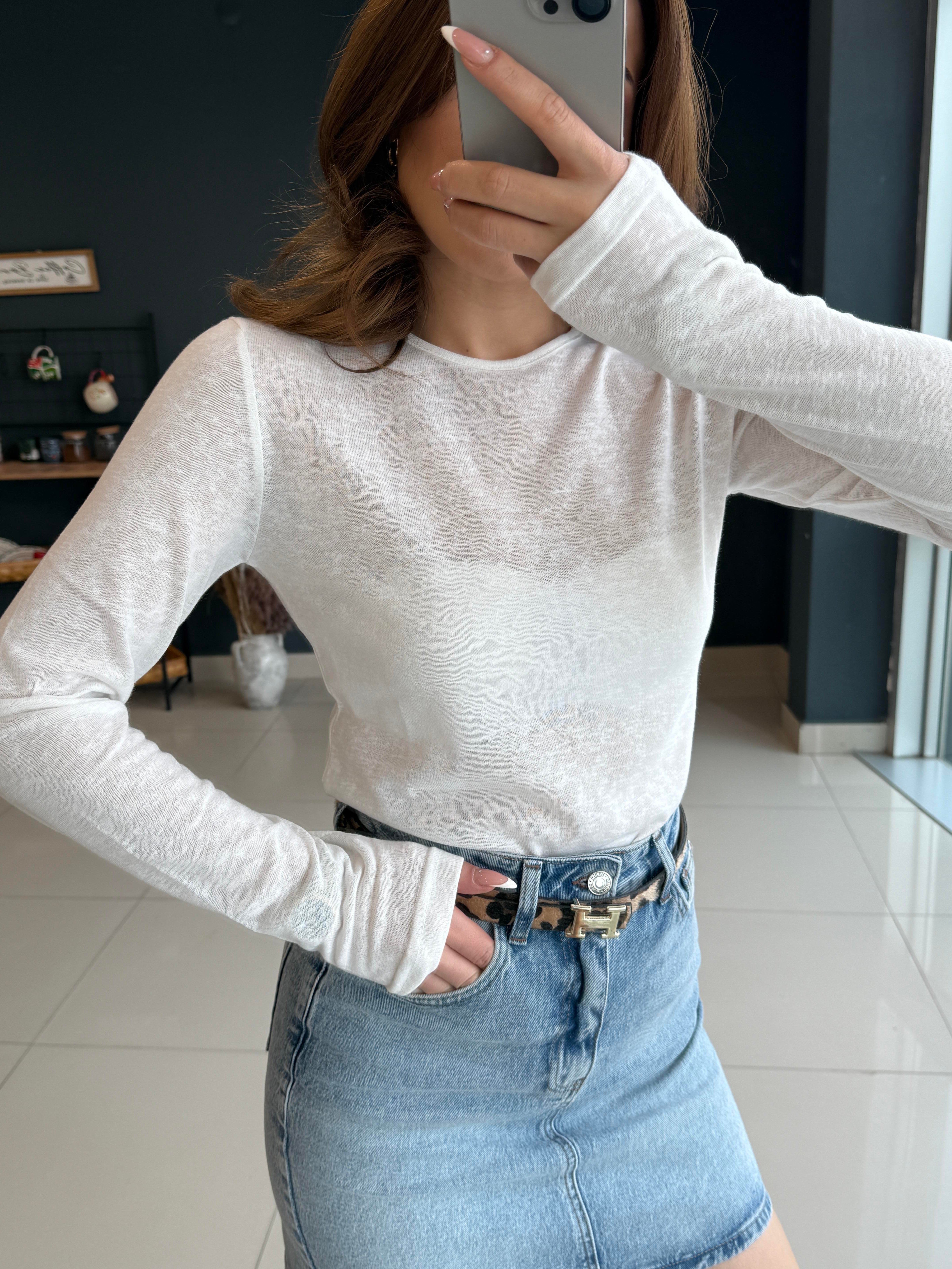 TRANSPARAN BLUZ BEYAZ