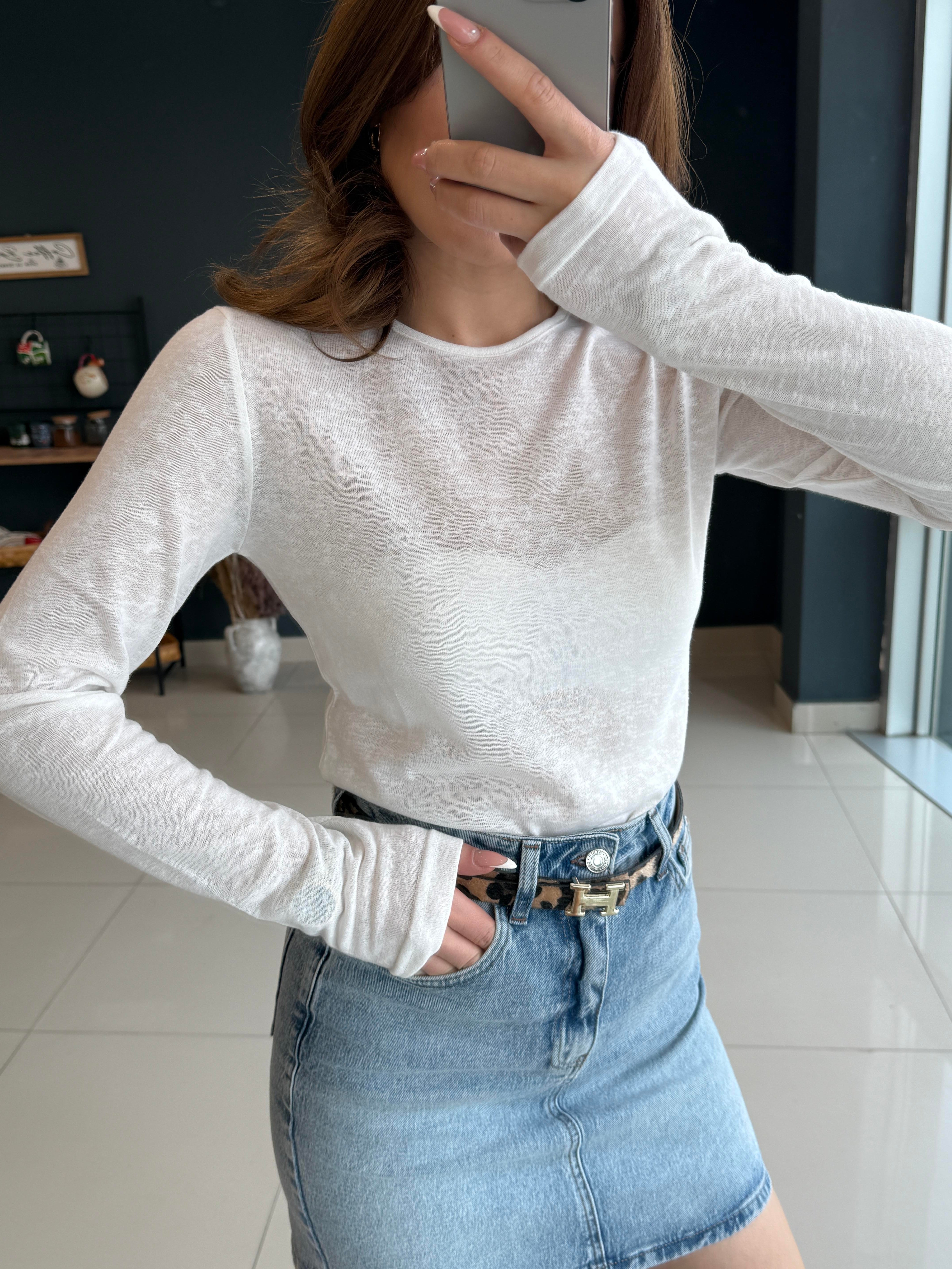 TRANSPARAN BLUZ BEYAZ