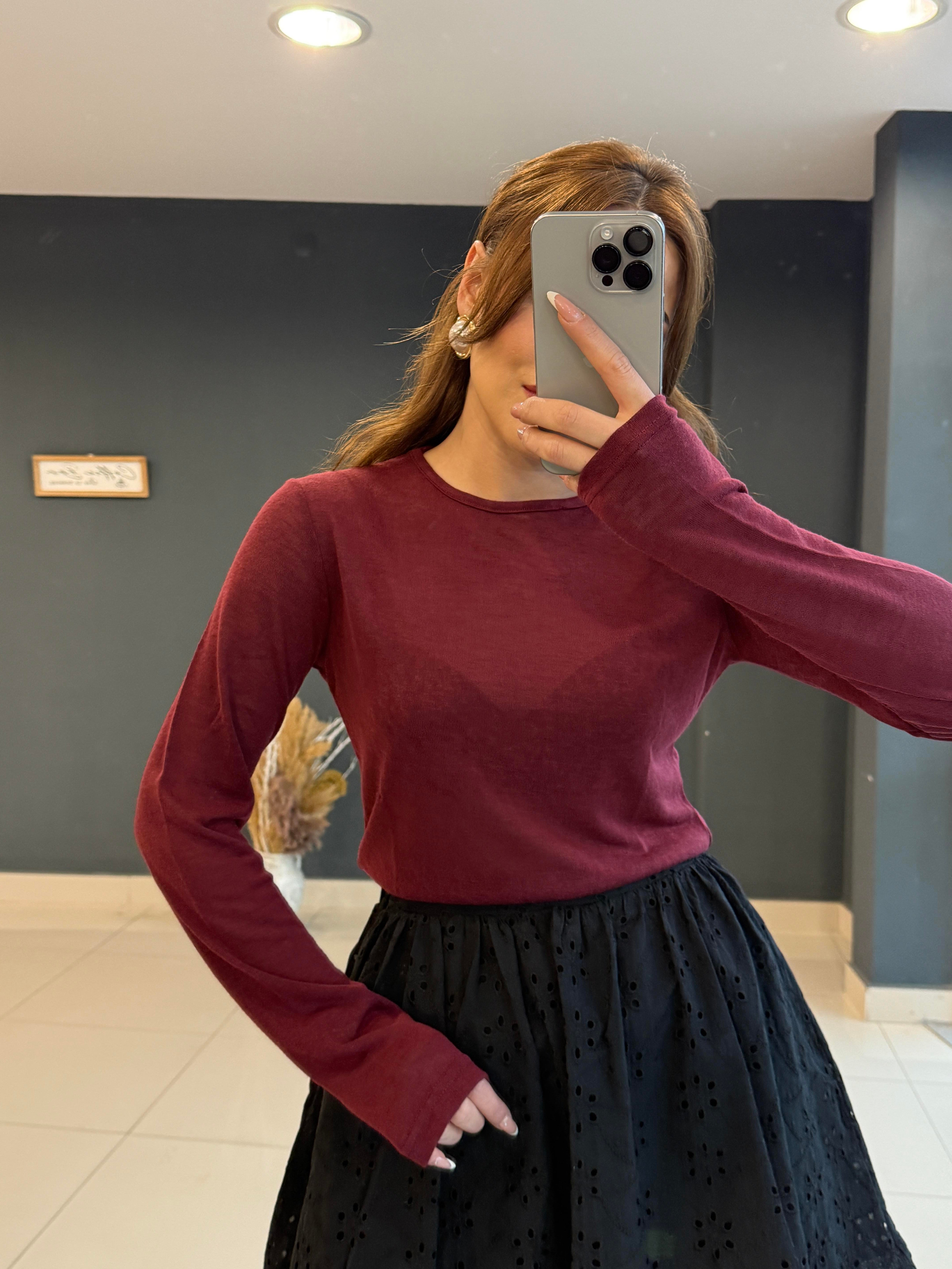 TRANSPARAN BLUZ BORDO