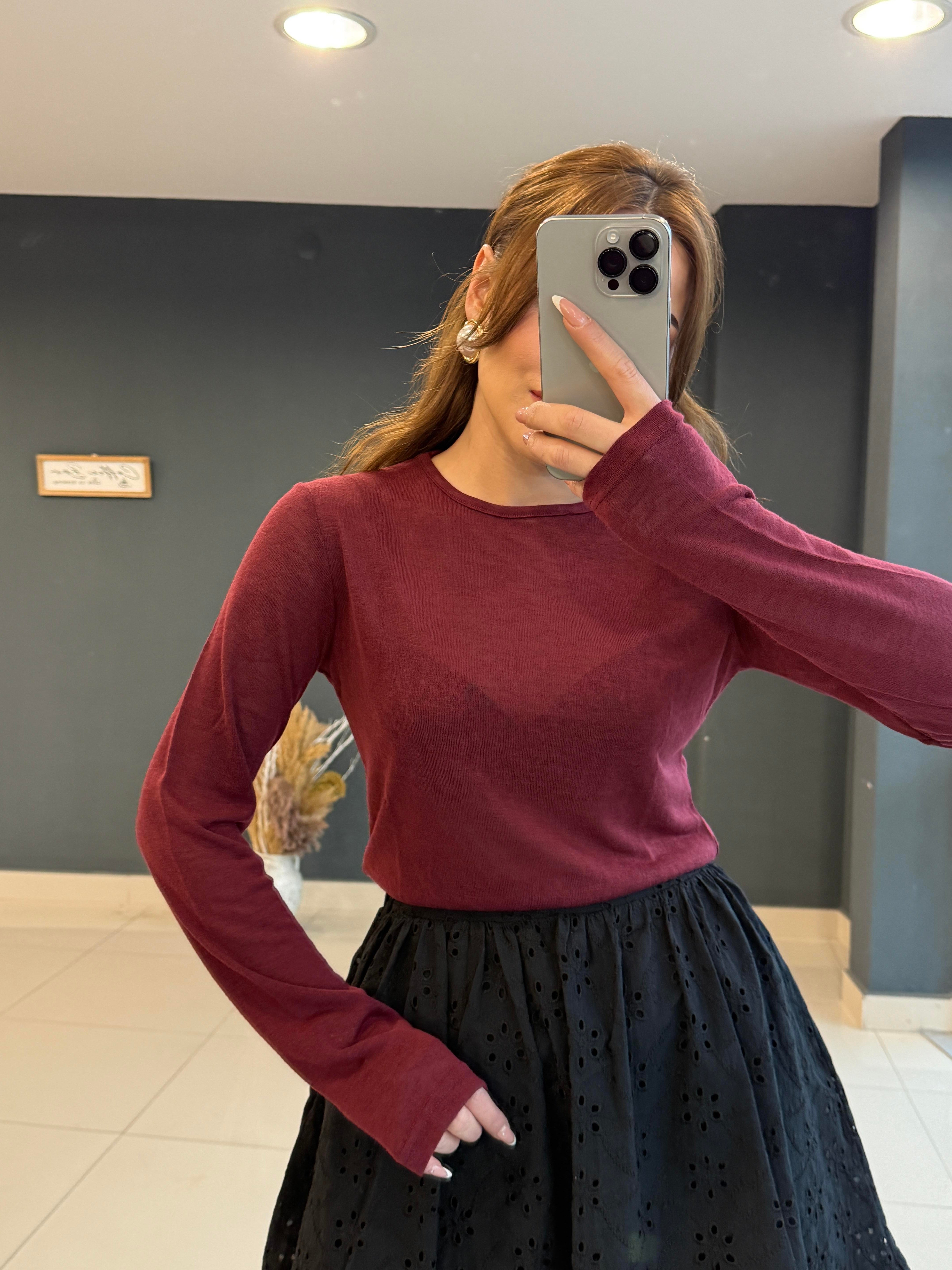TRANSPARAN BLUZ BORDO