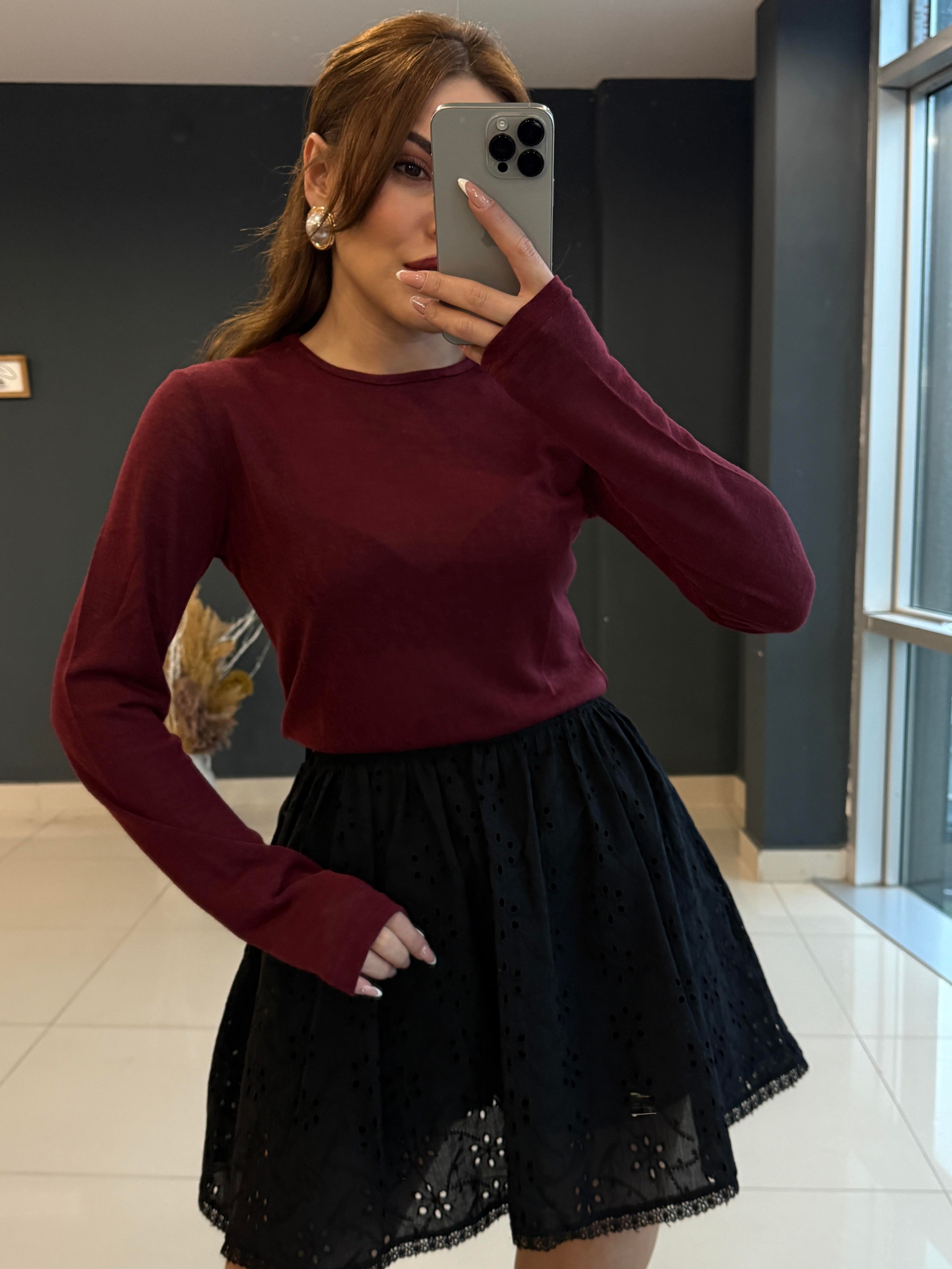 TRANSPARAN BLUZ BORDO