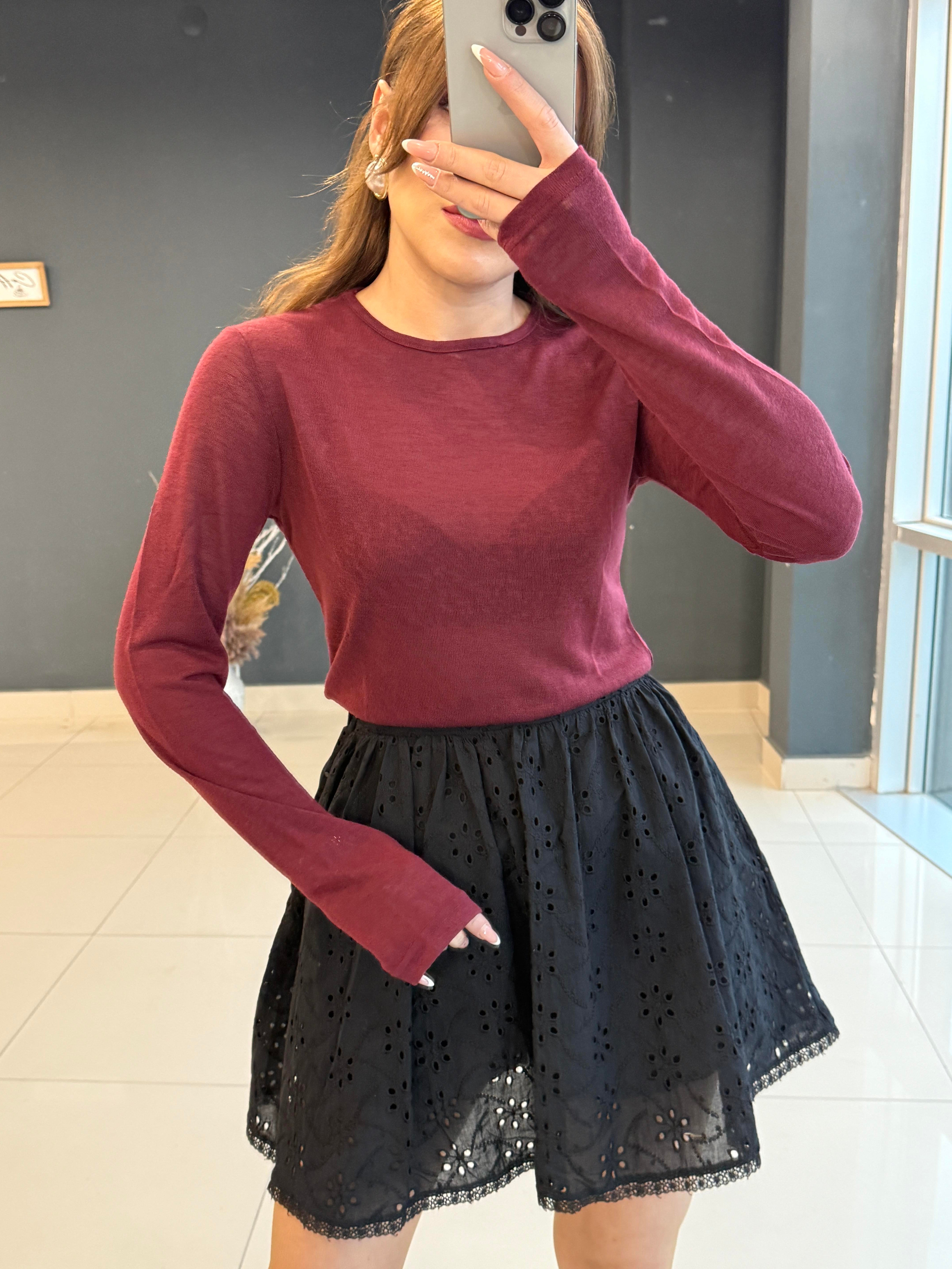 TRANSPARAN BLUZ BORDO