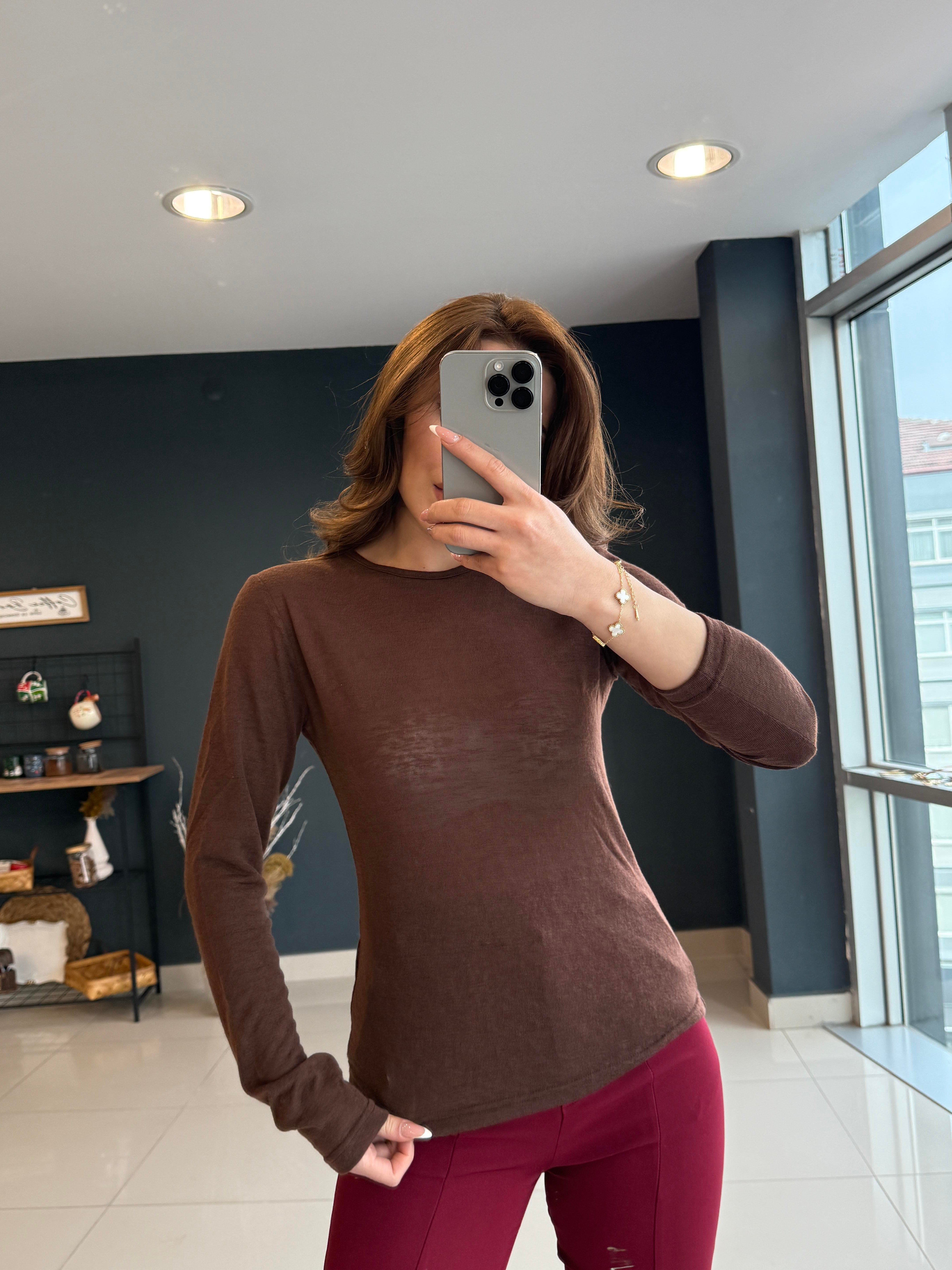 TRANSPARAN BLUZ KAHVE
