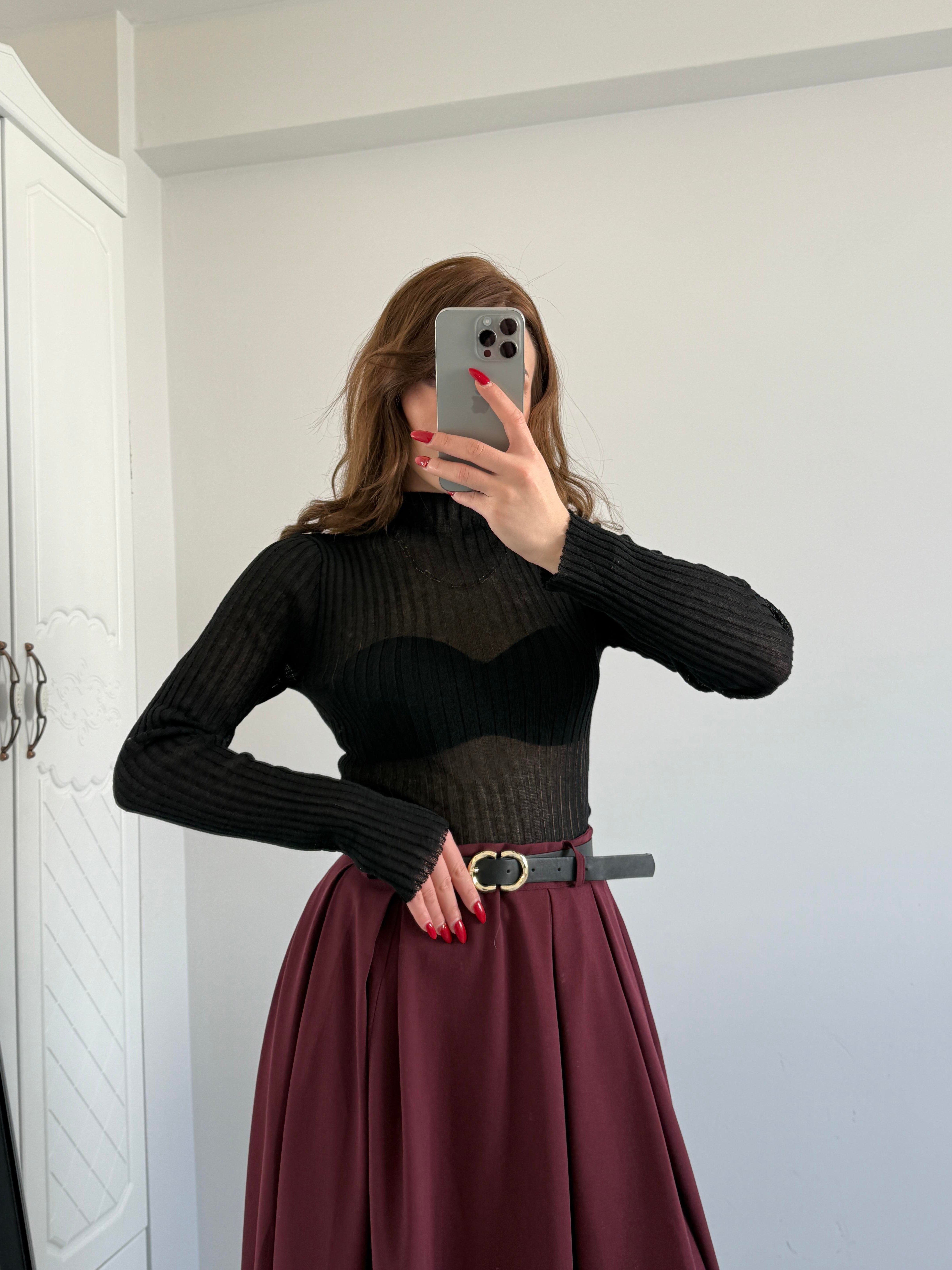 TRANSPARAN TÜL BLUZ SİYAH